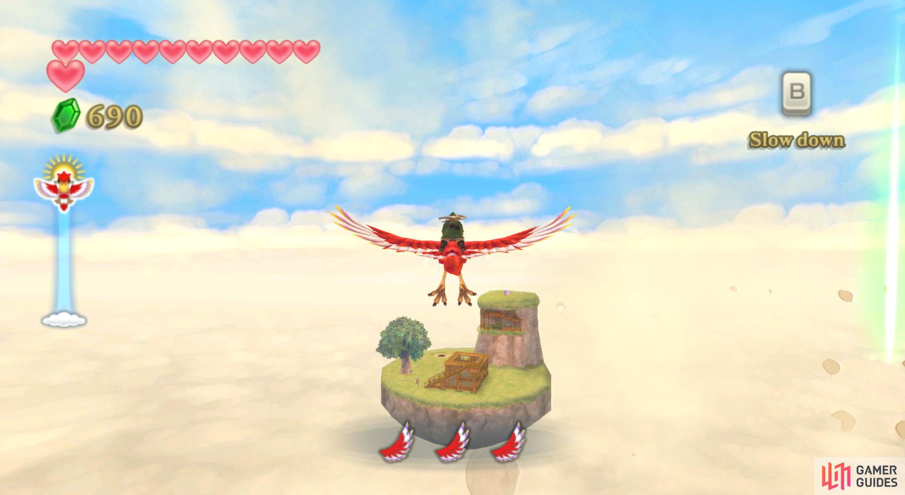 After activating the Temple of Time Goddess Cube, sky-dive to the tallest part of Beedles Island.