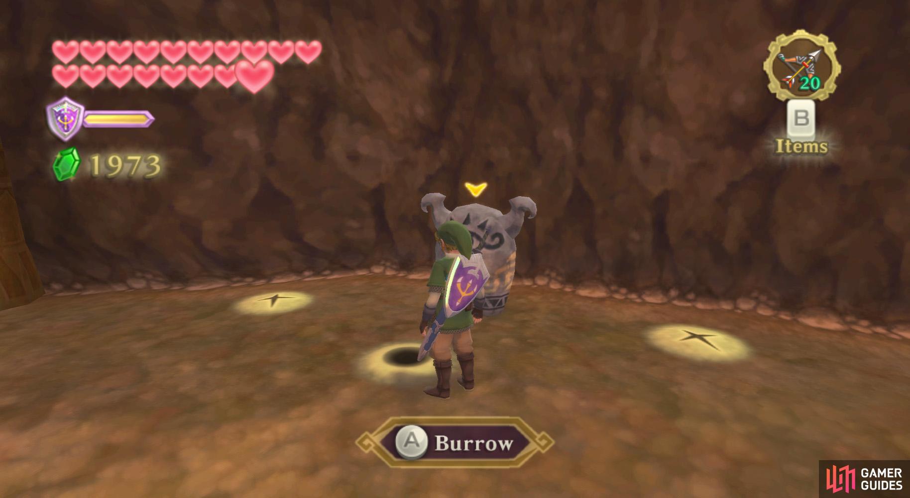 Use the Mogma Mitts to burrow in the cavern just before the Fire Sanctuary entrance.