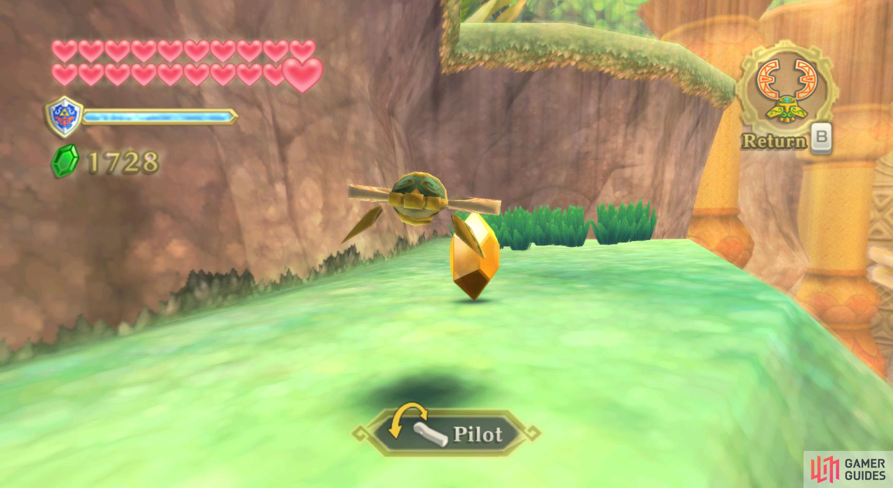 Besides finding a Goddess Cube, turn around and there's a Gold Rupee you can pick up with the Beetle.