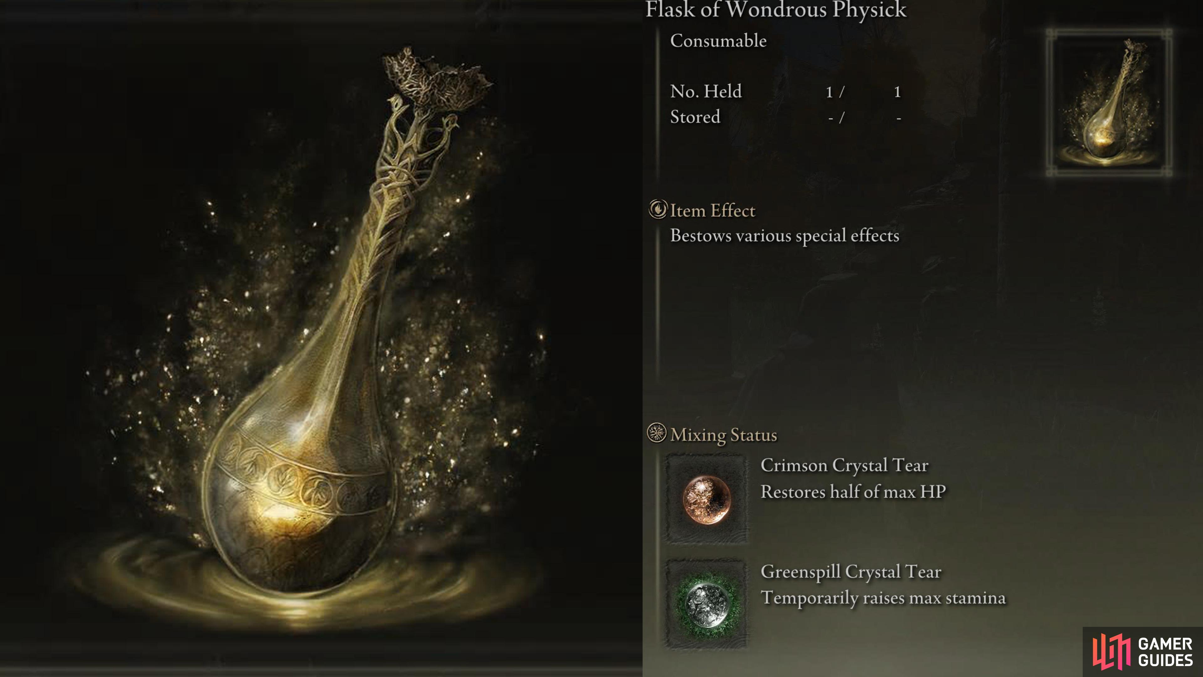 You can add to Tears to the Flask of Wondrous Physick. This’ll give you all kinds of various effects.