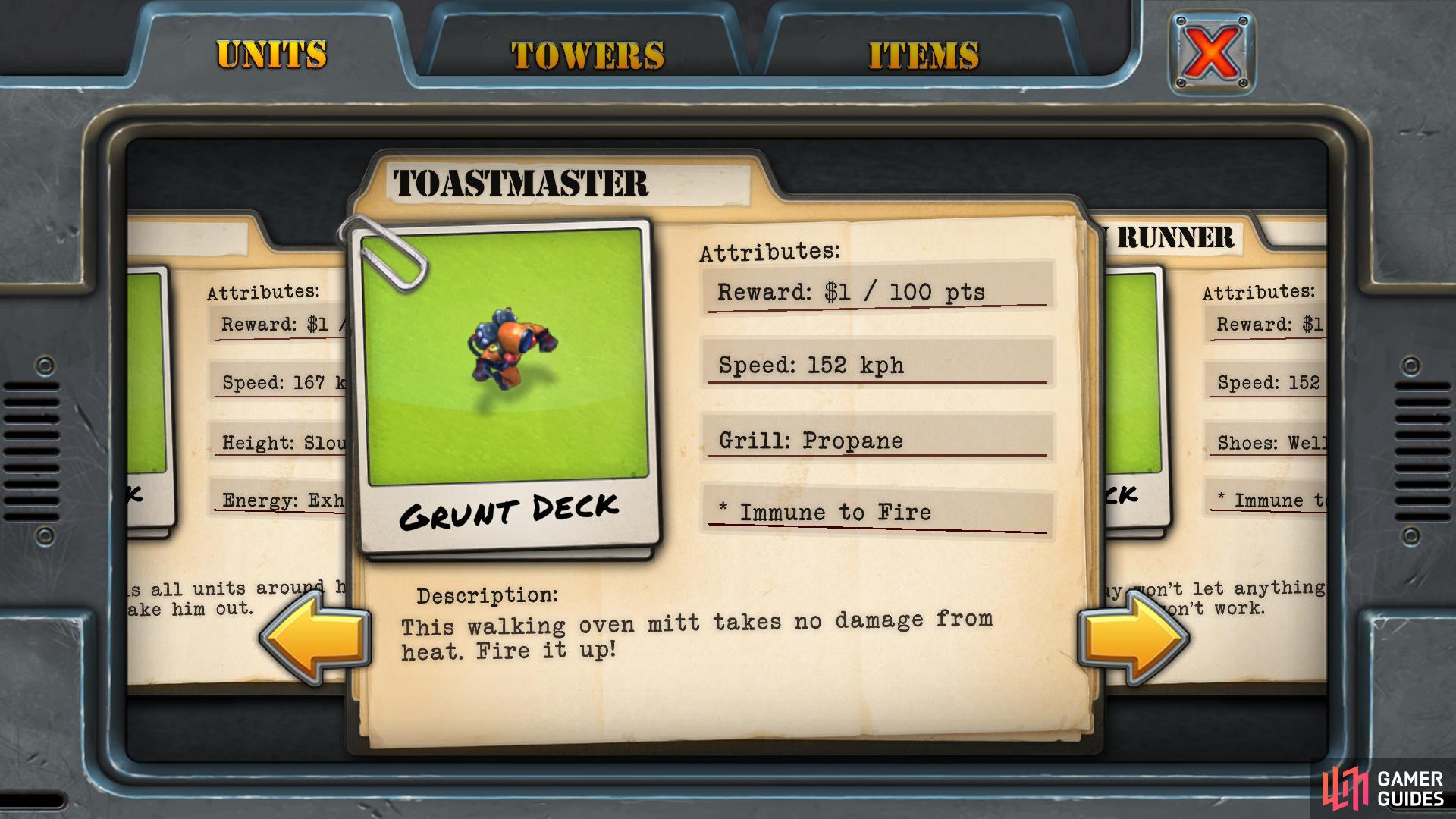 Each of the non-vehicle based units below contribute towards completing the ‘Grunt Deck’ achievements/cards.