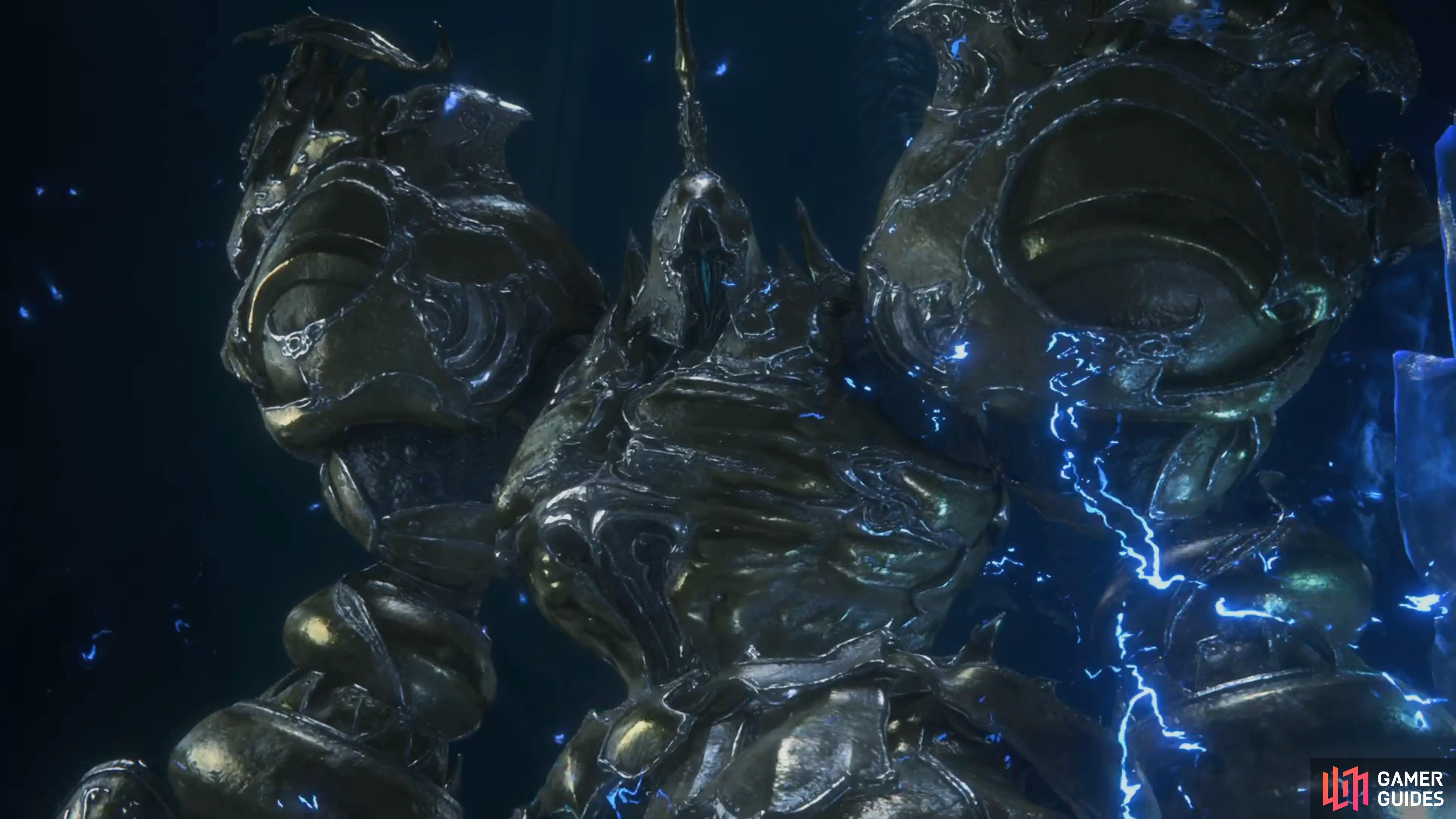 The Aurum Giant is a familiar, but new boss that is fought right after Control Node.