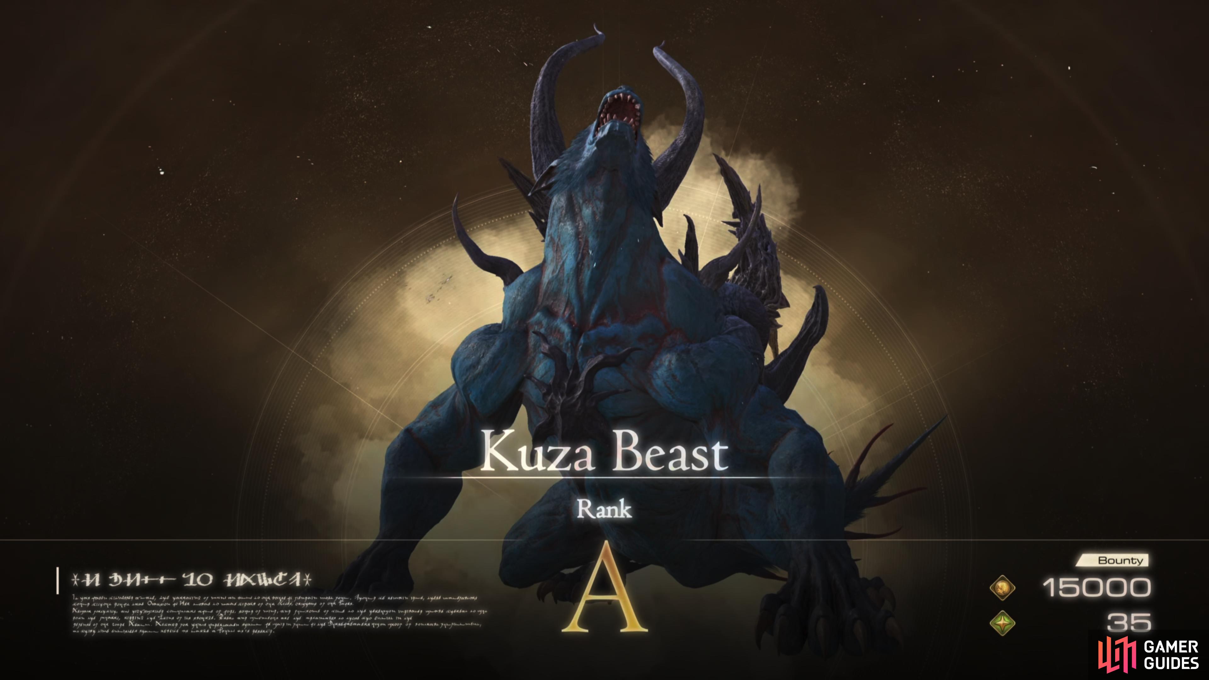 The Kuza Beast hunt is one of the last in the game.