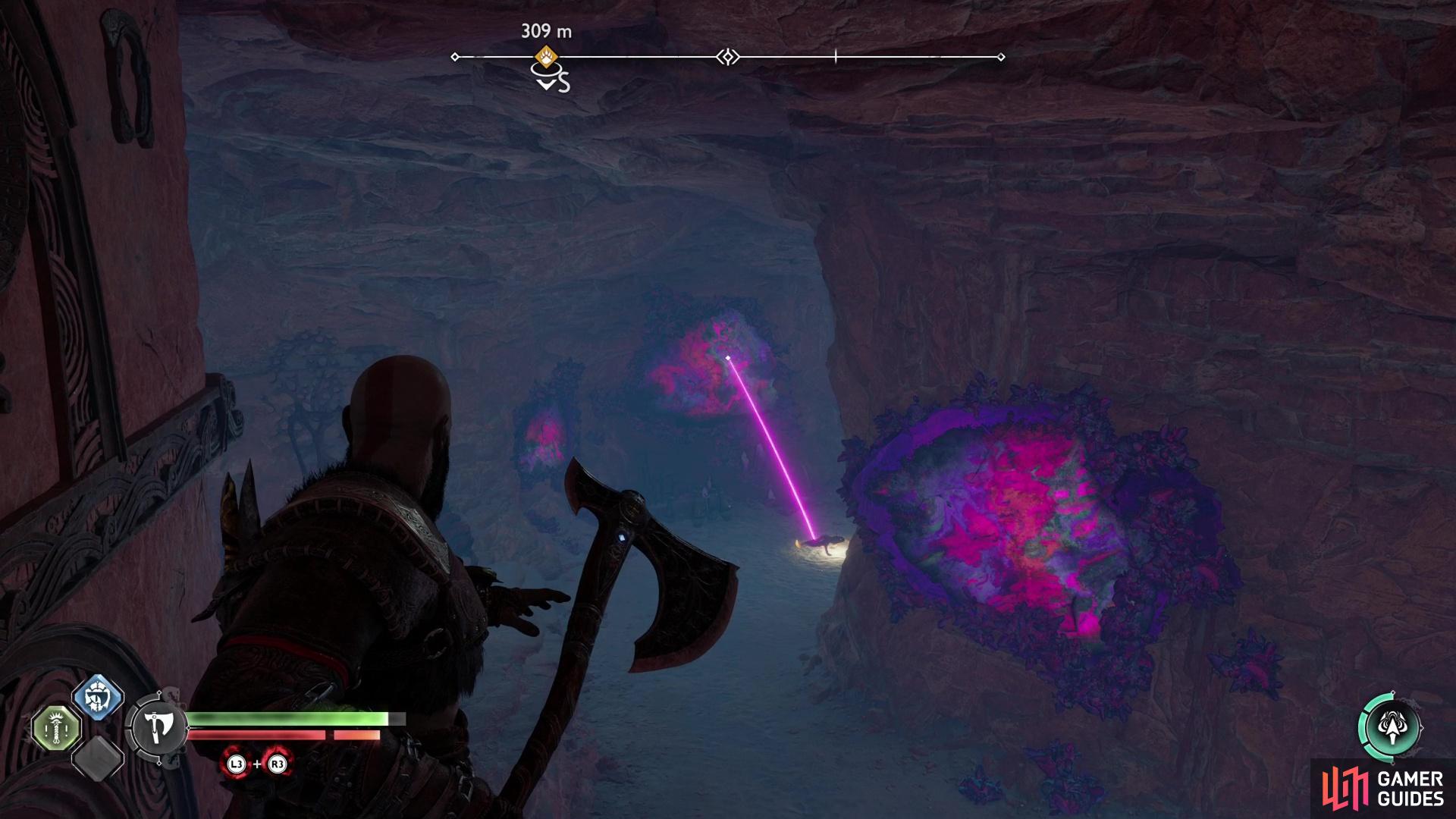Either free-aim at the loot lizard, or use a twilight stone to bounce the Leviathan Axe into the beast.