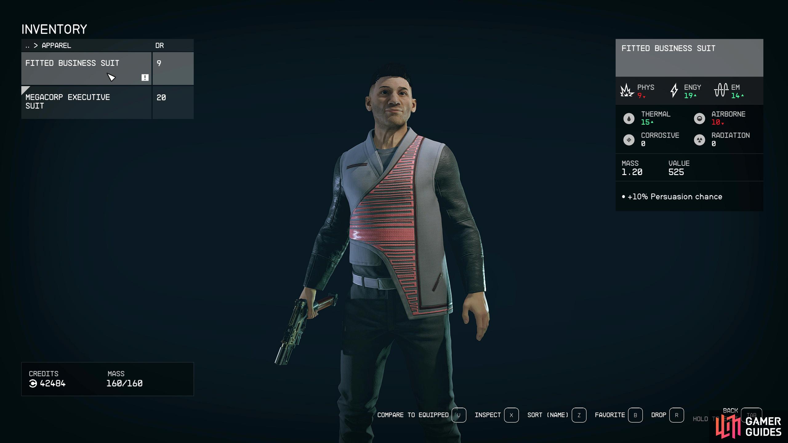 Also, make sure you equip the Fitted Business Suit. Not only does it increase your persuasion chance, but Zola will also acknowledge it later.