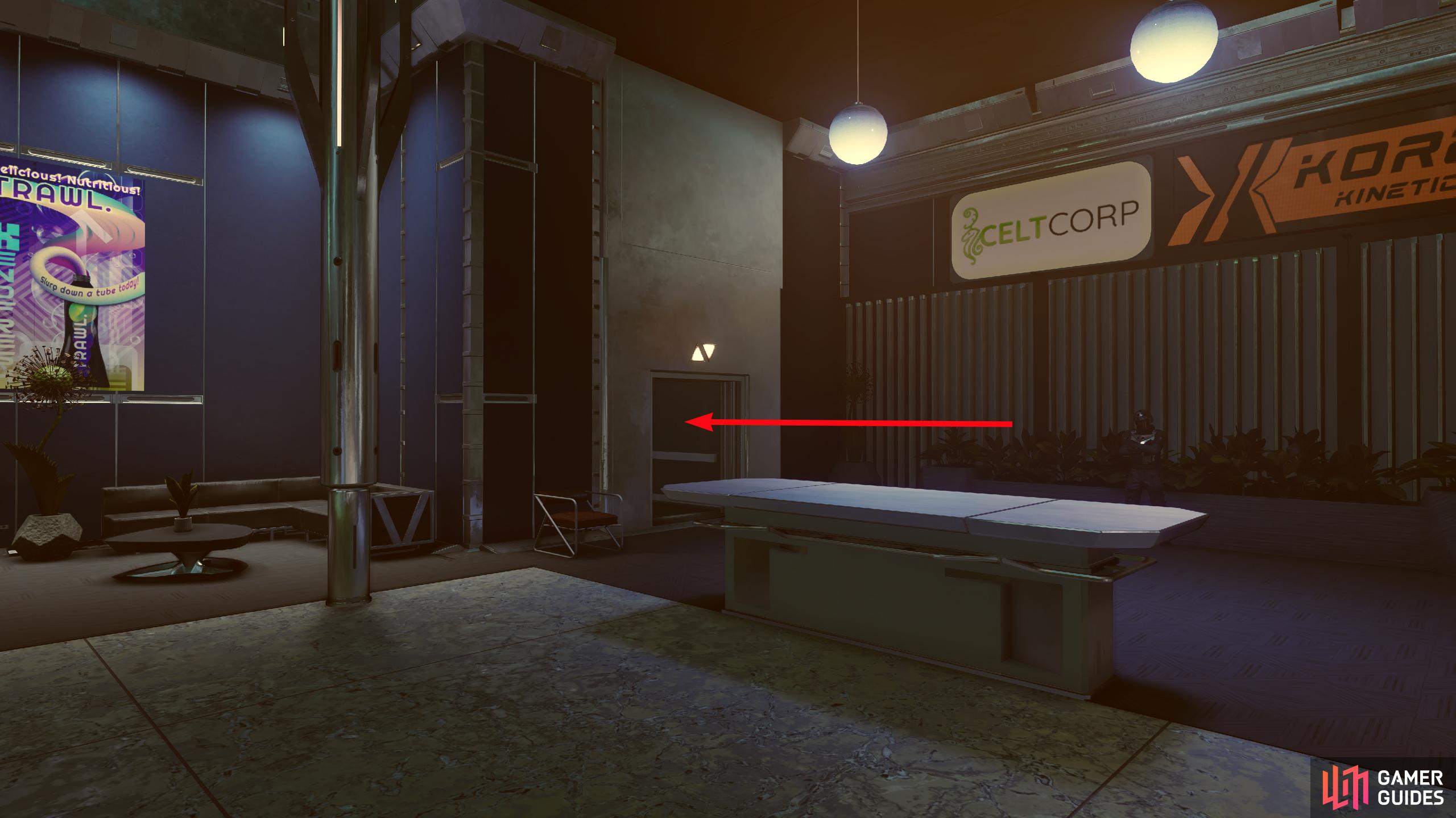 You can find the CELTCORPS floor in the Trade Tower at the opposite end of the strip to Ryujin Industries. Simply enter the elevator, and select their floor.