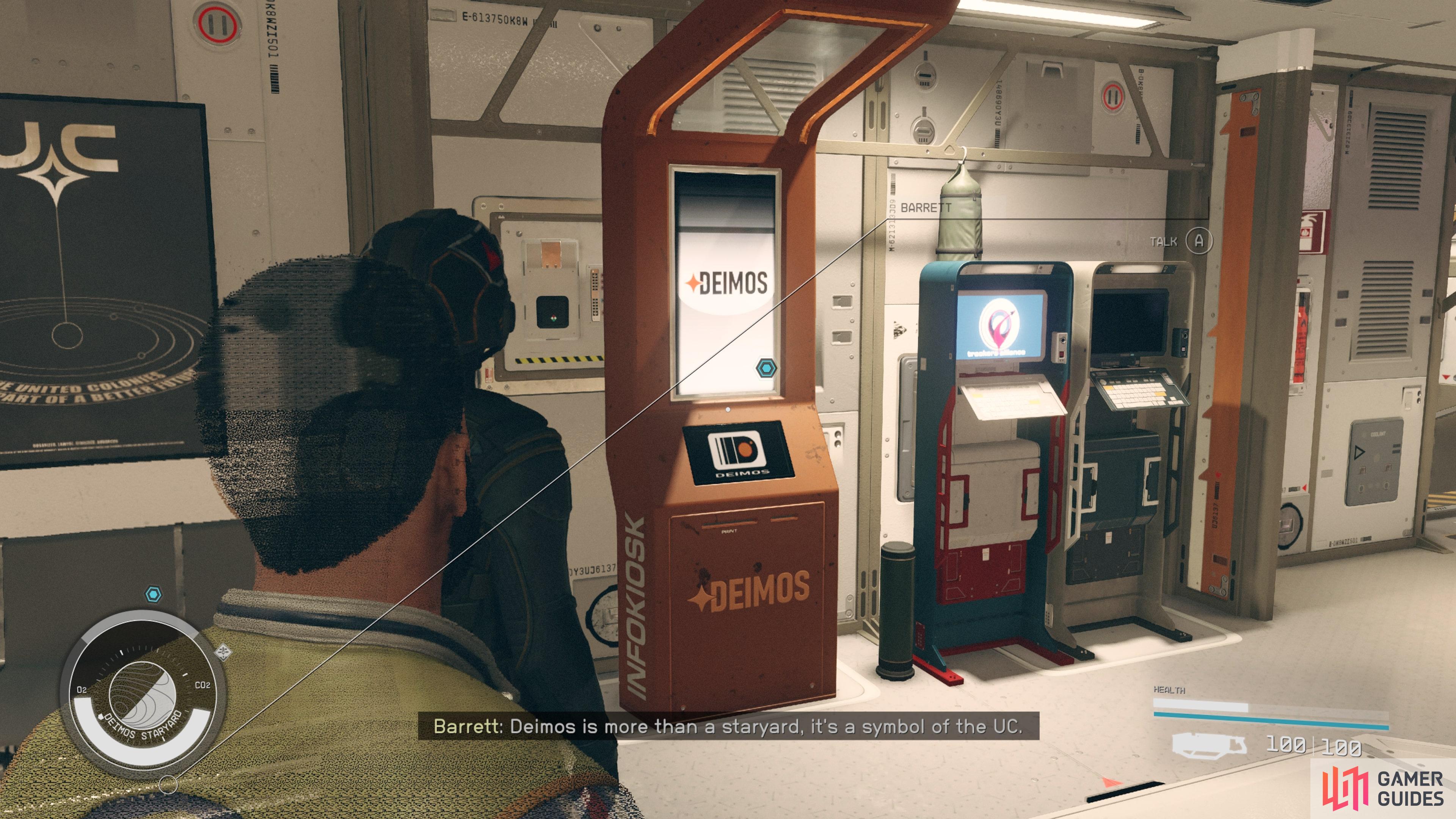 You will see the info kiosk shortly after you walk into the Deimos Staryard.