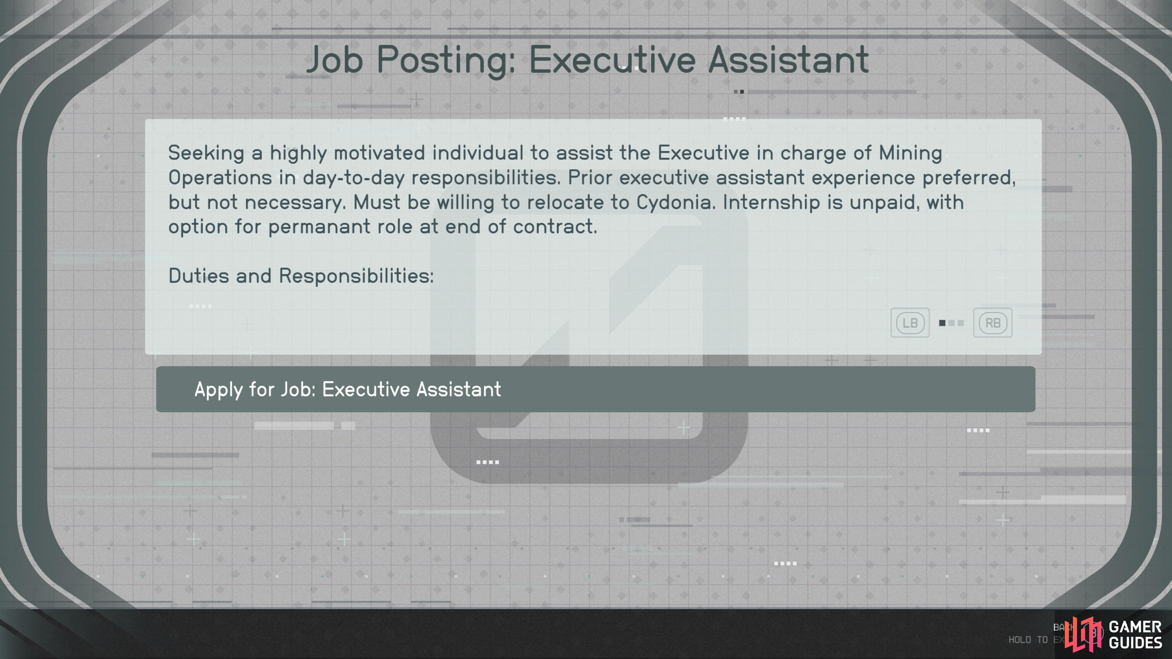 Choose to look at the Executive Assistant posting and apply for the job.