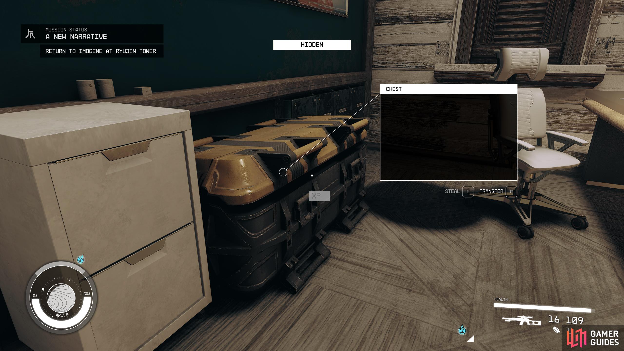 In the office, pick the locks on the chest, and place the confidential files in it from your inventory.