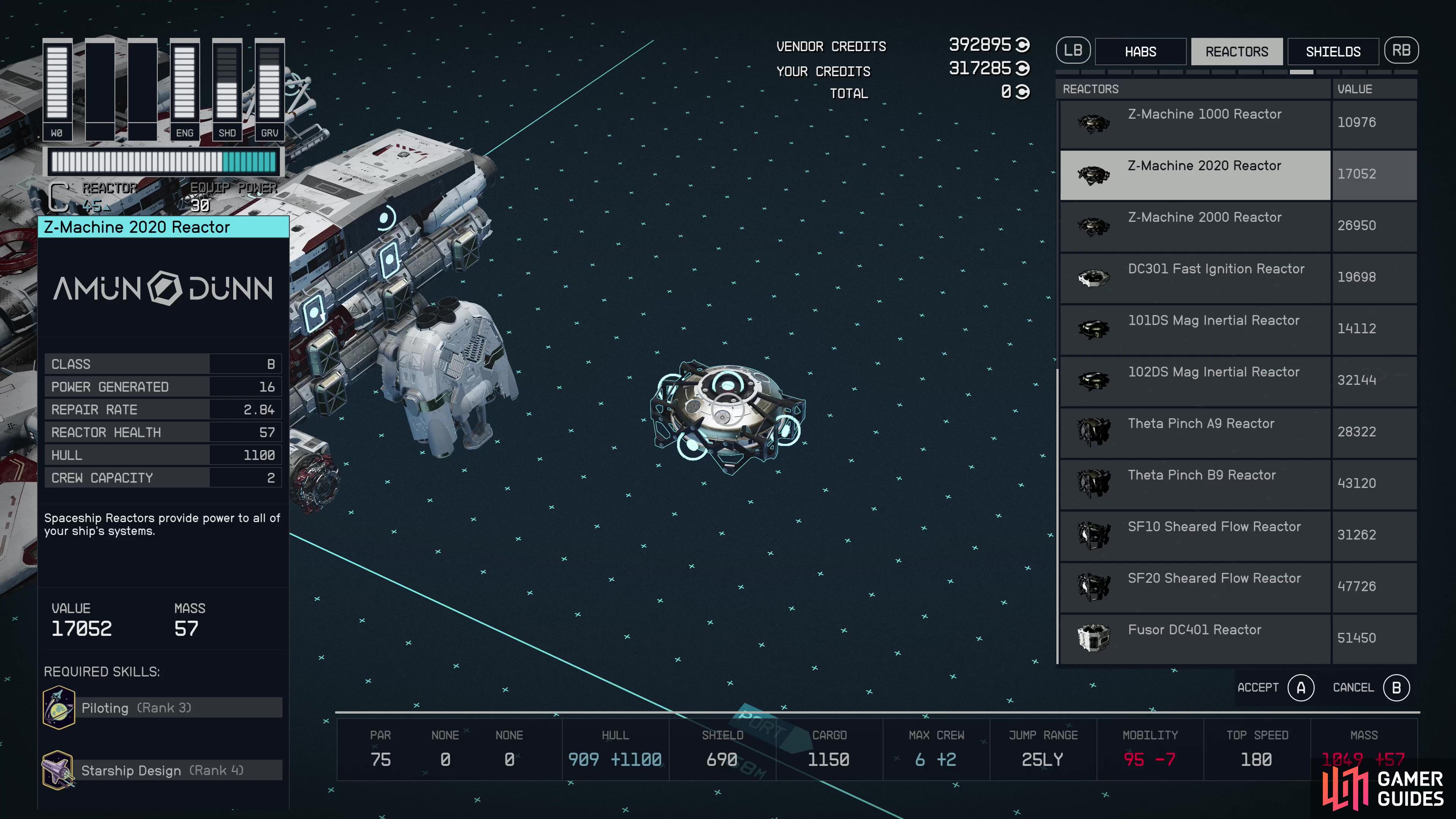 The Z-Machine 2020 is the opposite of the Tokamak X-120S, boasting a massive hull stat at the expense of power generation.