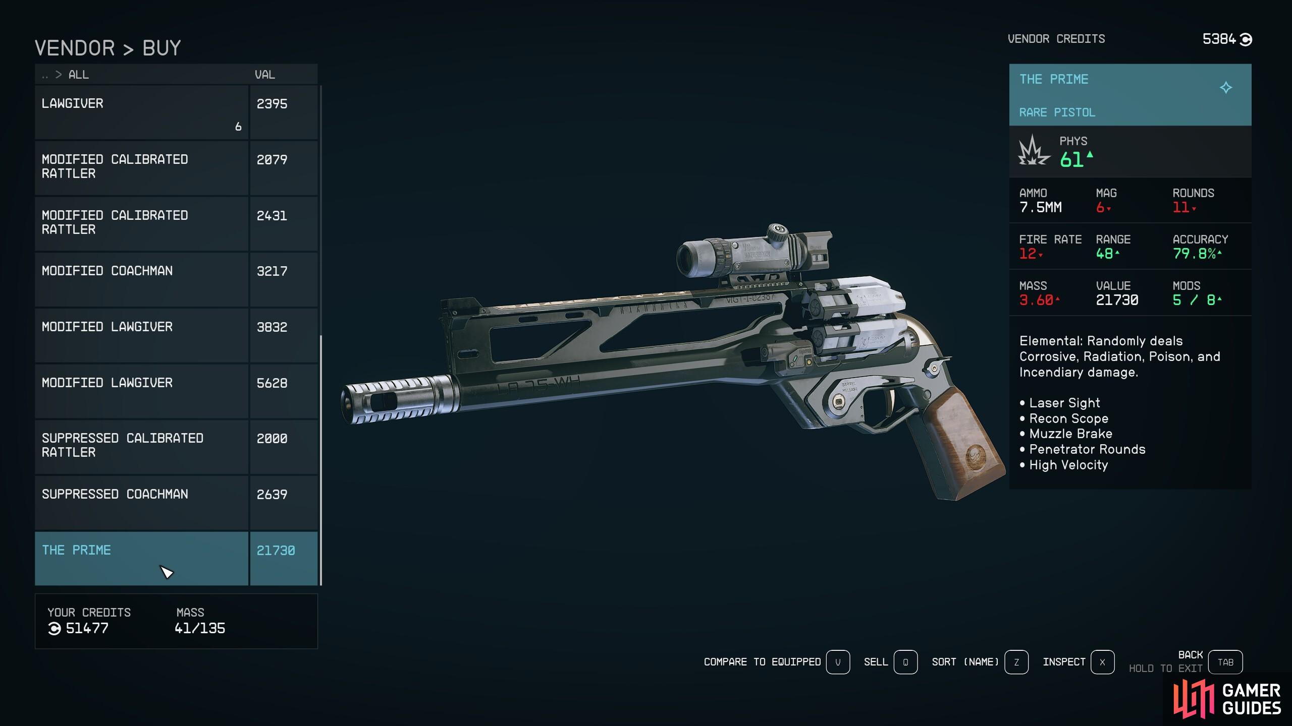 If you need a high-damage and reliable side arm, grab yourself the Prime, which is one of the strongest, yet unique and guaranteed revolvers in Starfield in Akila City.