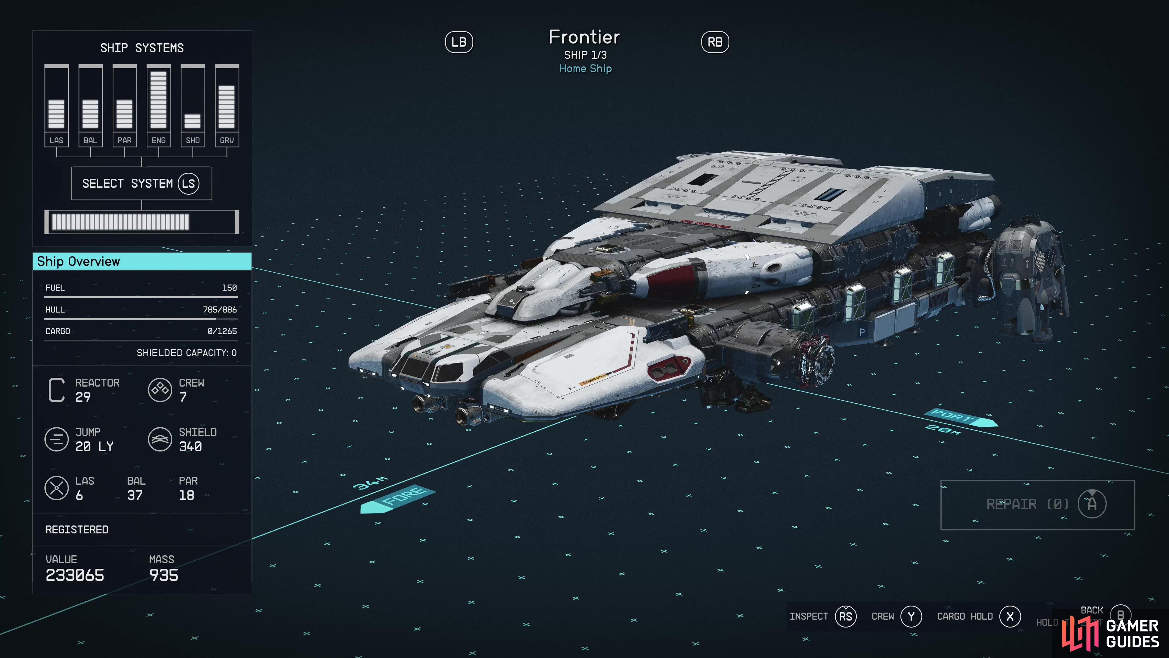 Your Ship Systems are prominently displayed on the top left of the screen, showing the max power draw of each subsytem.