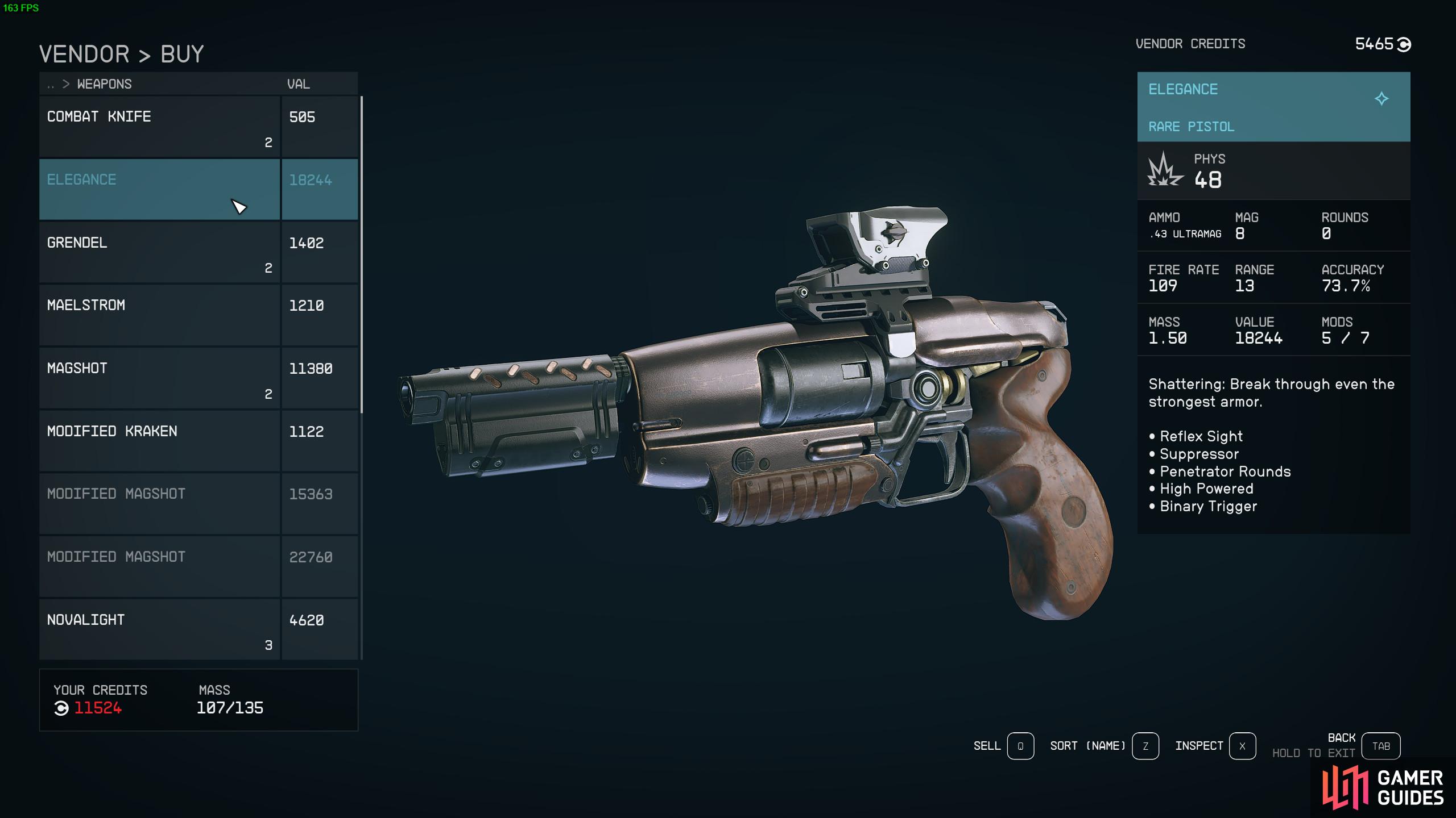 The Elegance is a solid pistol for damaging armored opponents or use while stealthed. It's arguably one of the best unique weapons in the early game of Starfield.