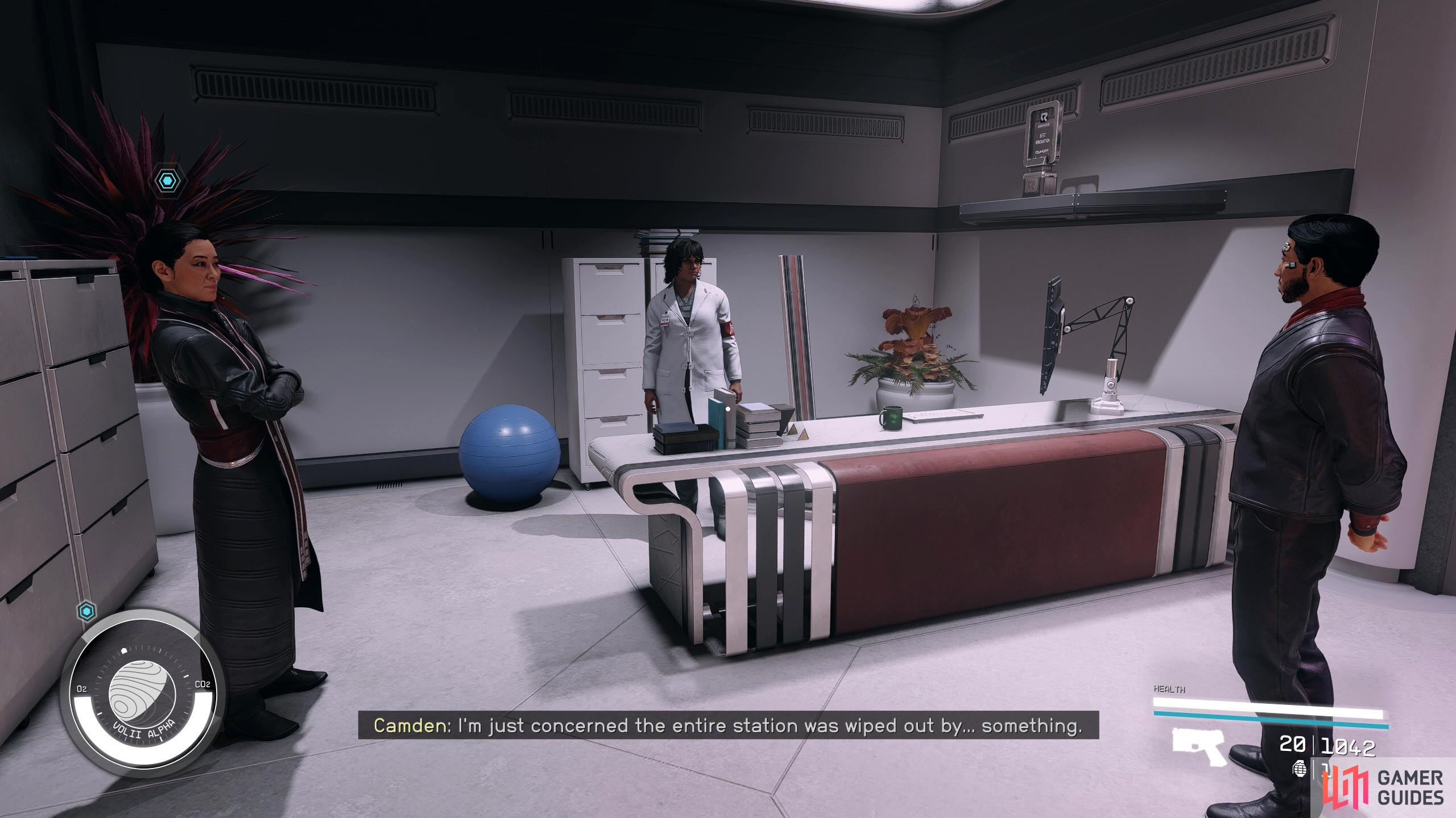 Head into Veena's office where they'll talk about a missing shipment.