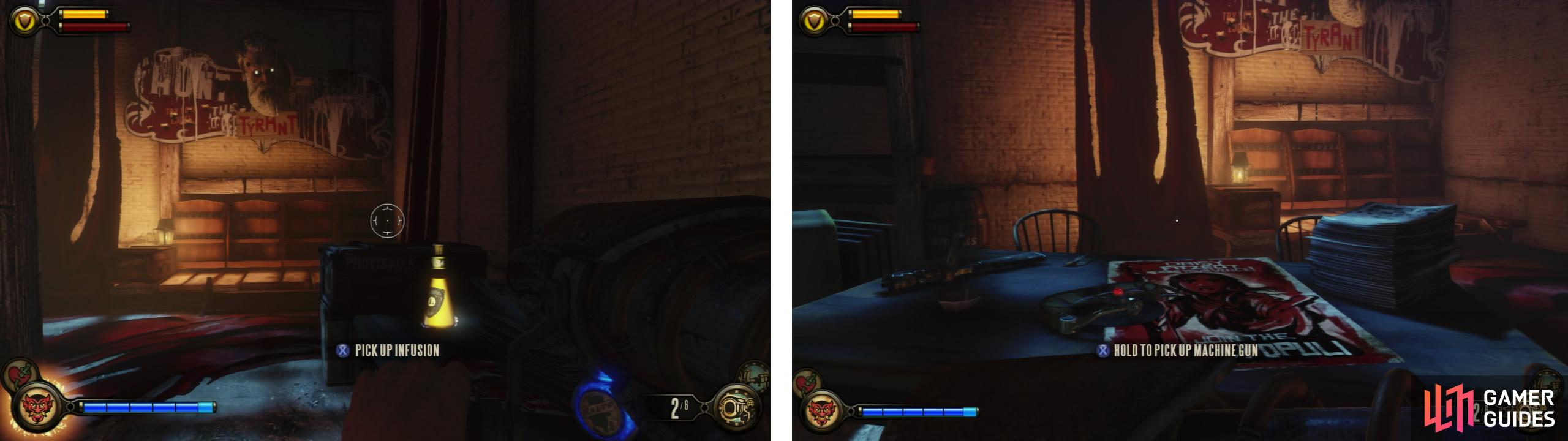 Within the secret room you’ll find an Infusion Upgrade (left) and a Voxophone (right).