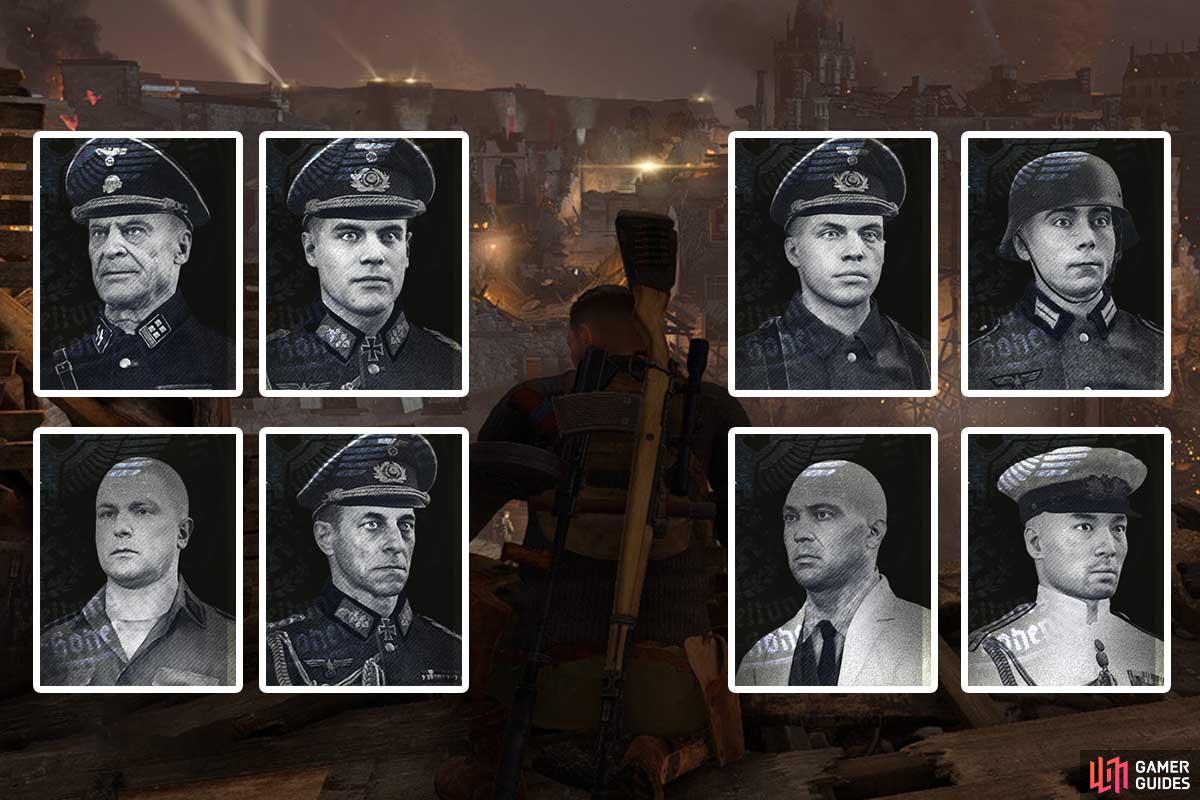 A rogue's gallery of the eight major Kill List targets in Sniper Elite 5.