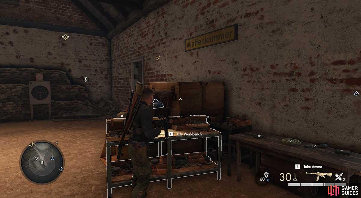You will need a satchel charge or a key to get to the pistol workbench.