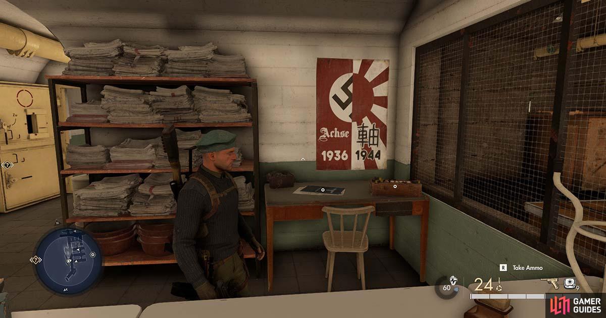 You’ll find the document on this table in the papers room of the bunker.