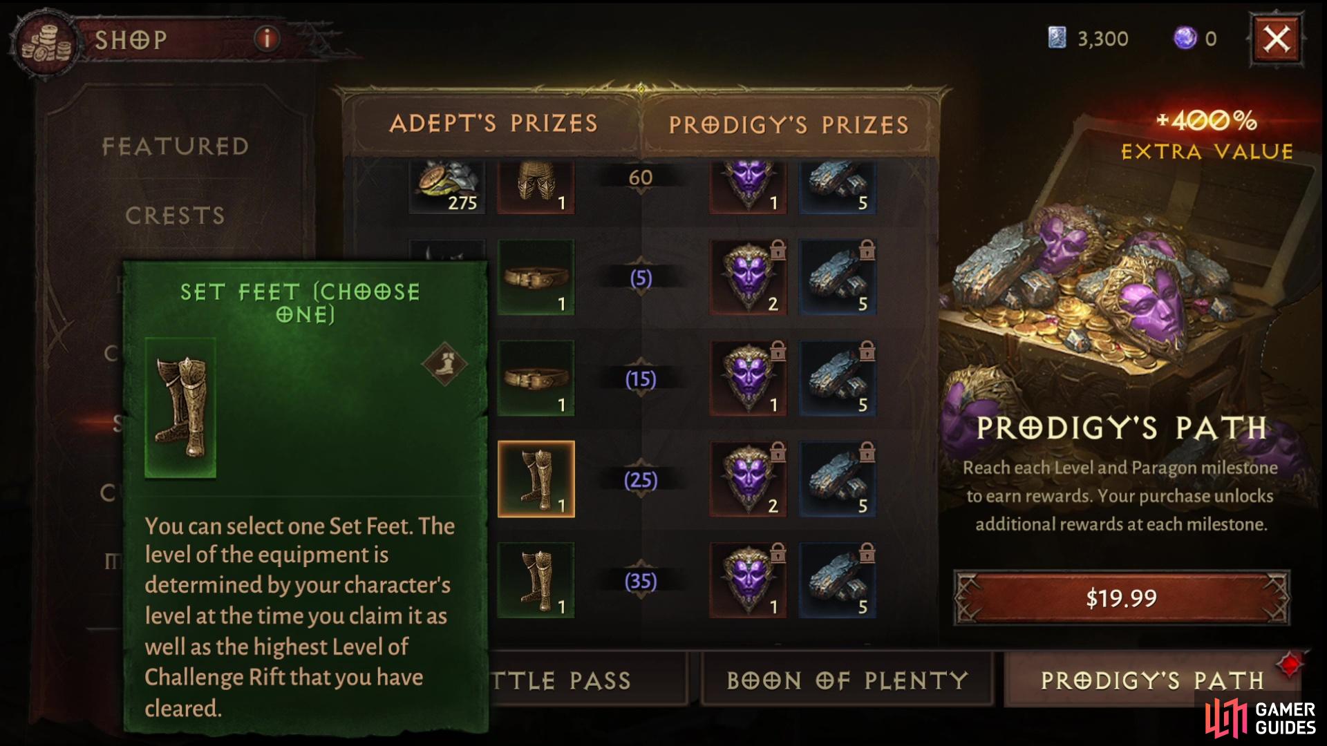When you hit Paragon 25 you’ll get to choose some Set Boots as a reward via Prodigy’s Path.