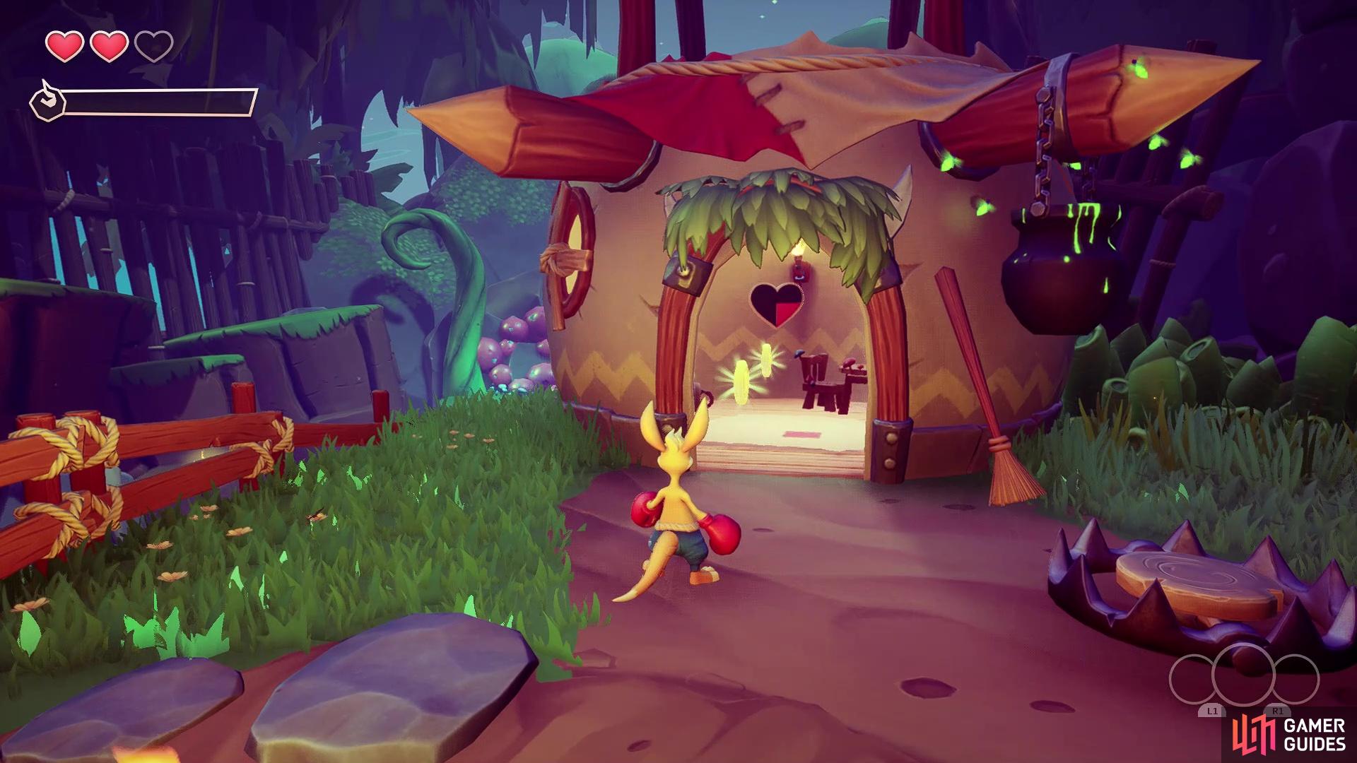 The first Heart Piece will be inside the hut before being introduced to the Frogster enemy