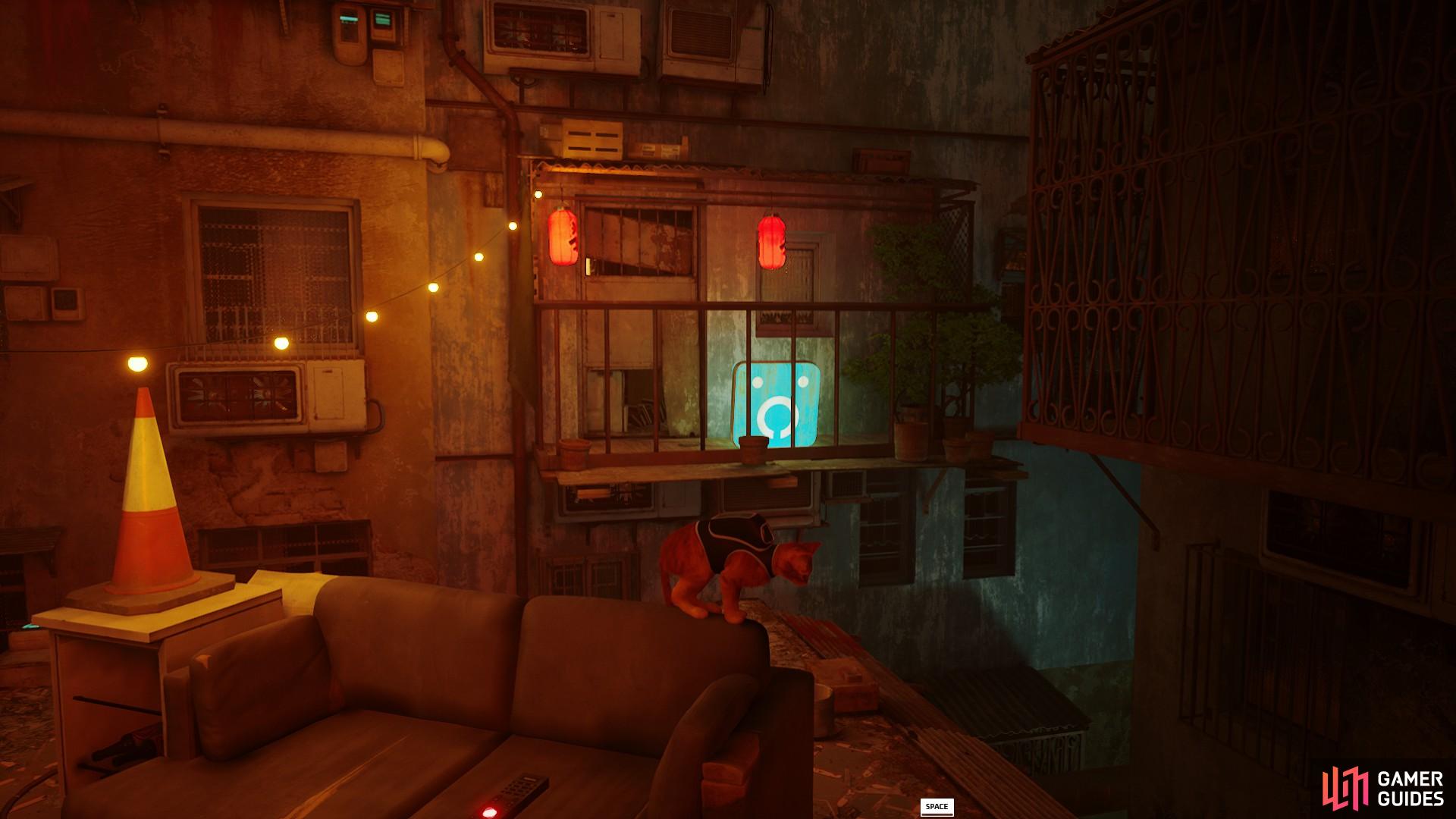 You can find the entrance to the Doc's library via the roof with the sofa.