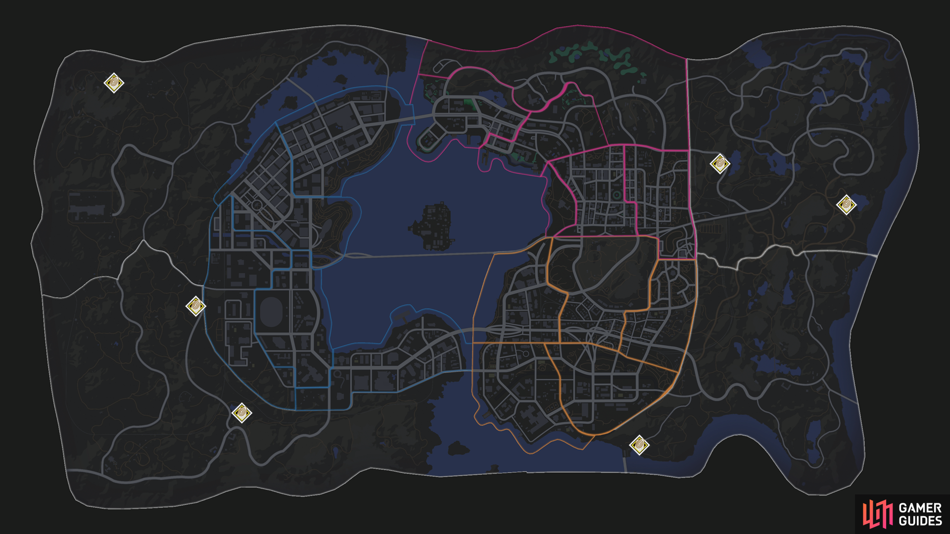 The locations of all the Shooting Gallery Discoveries in Saints Row.