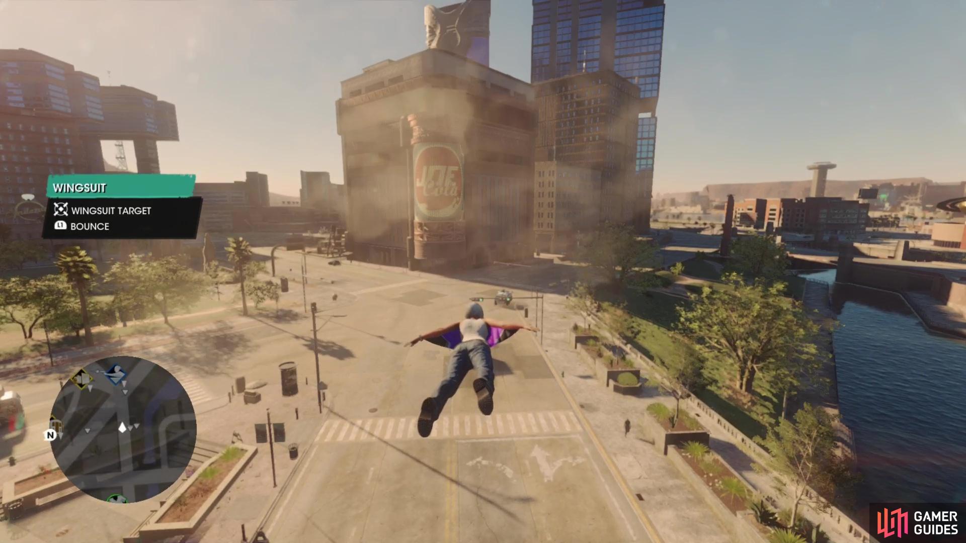 You can use the Wingsuit to break your fall and to glide.