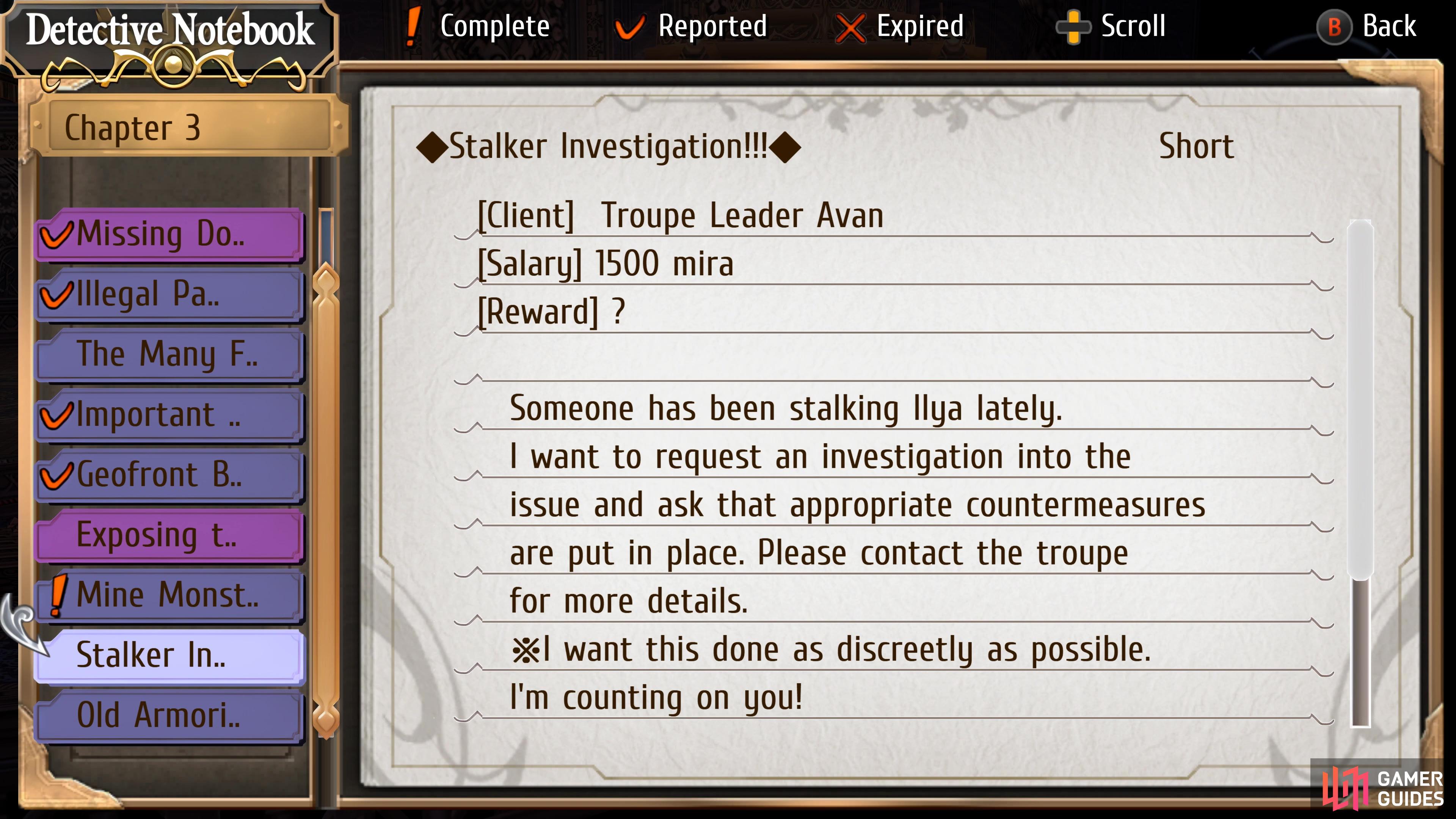 Stalker Investigation!!! is a Request on Chapter 3 Day 2.