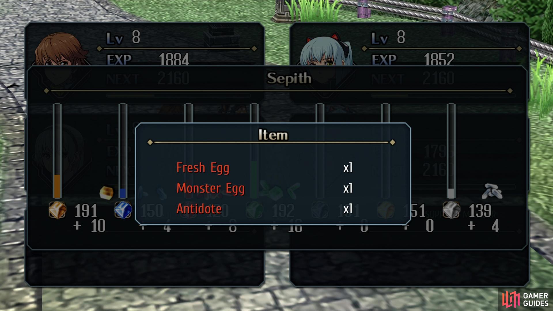 Monster Eggs drop from various foes in the East Crossbell Highway and the Old Armorica Road areas.