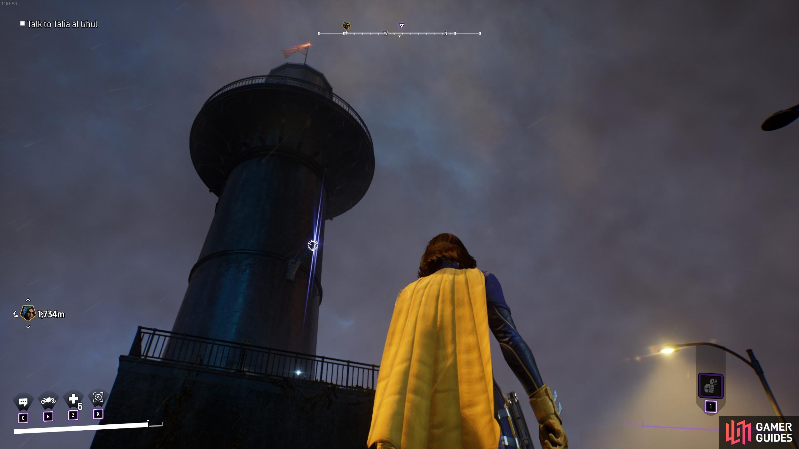 All you need to do for this one is grapple to the side of the lighthouse to obtain the Batarang.