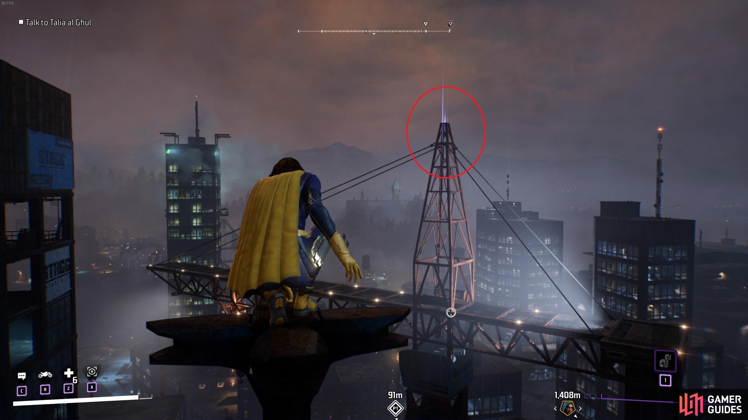 You’ll need to grapple onto the top of the crane to obtain this Batarang.