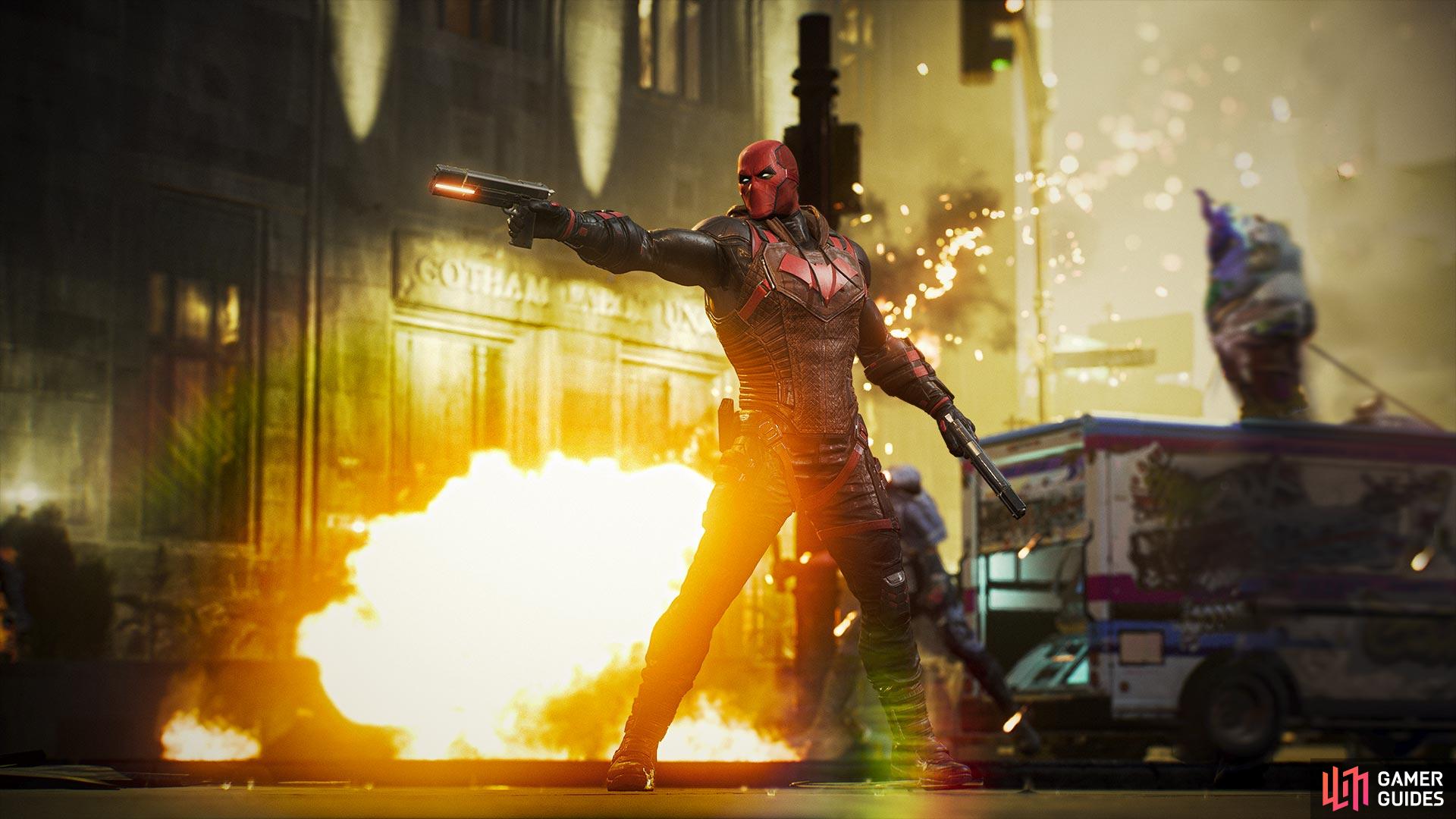 Red Hood’s guns allows him to strike from a distance