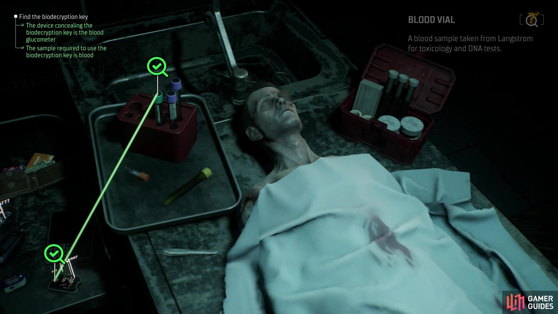 Select the Blood Glucometer and the Blood Vials to discover the Biodecryption Key.