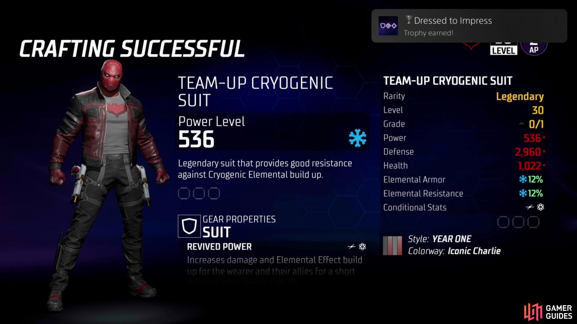 Crafted a legendary suit, melee weapon and ranged weapon to earn the “Dressed to Impress” achievement.