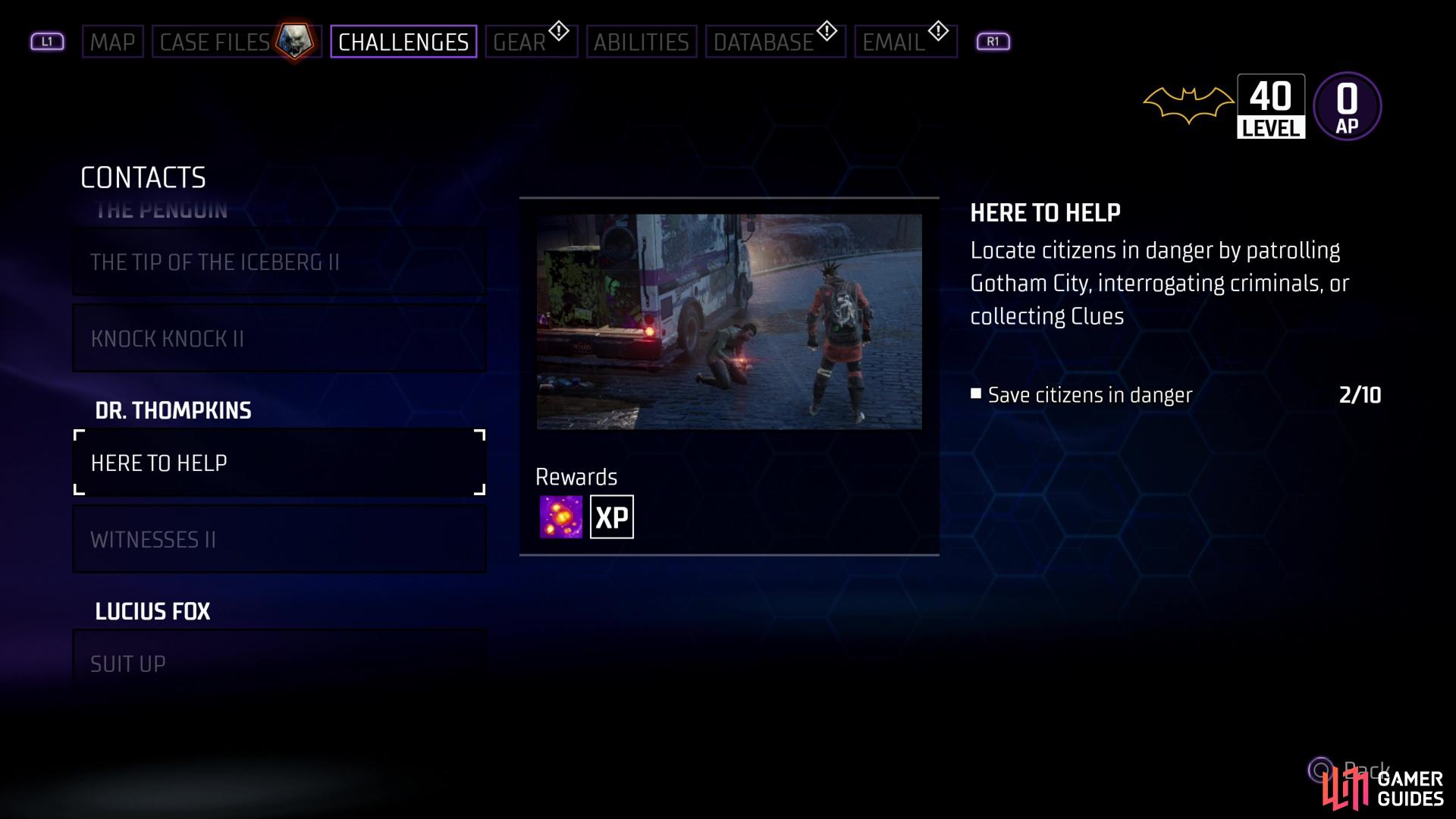Challenges reward you for completing various objectives, most of which you’ll complete naturally just by clearing crimes throughout Gotham City.