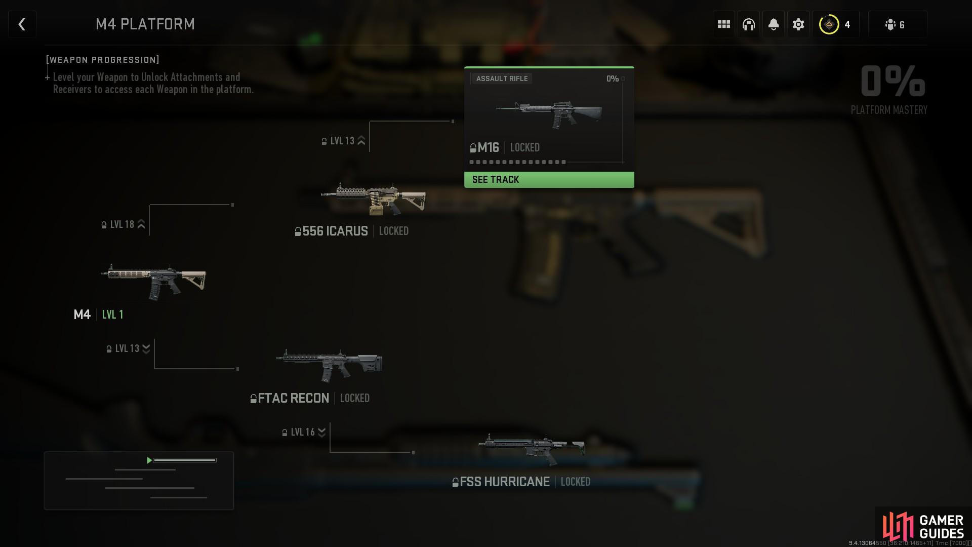 The M16 unlocks by reaching certain weapons within the M4 family tree.