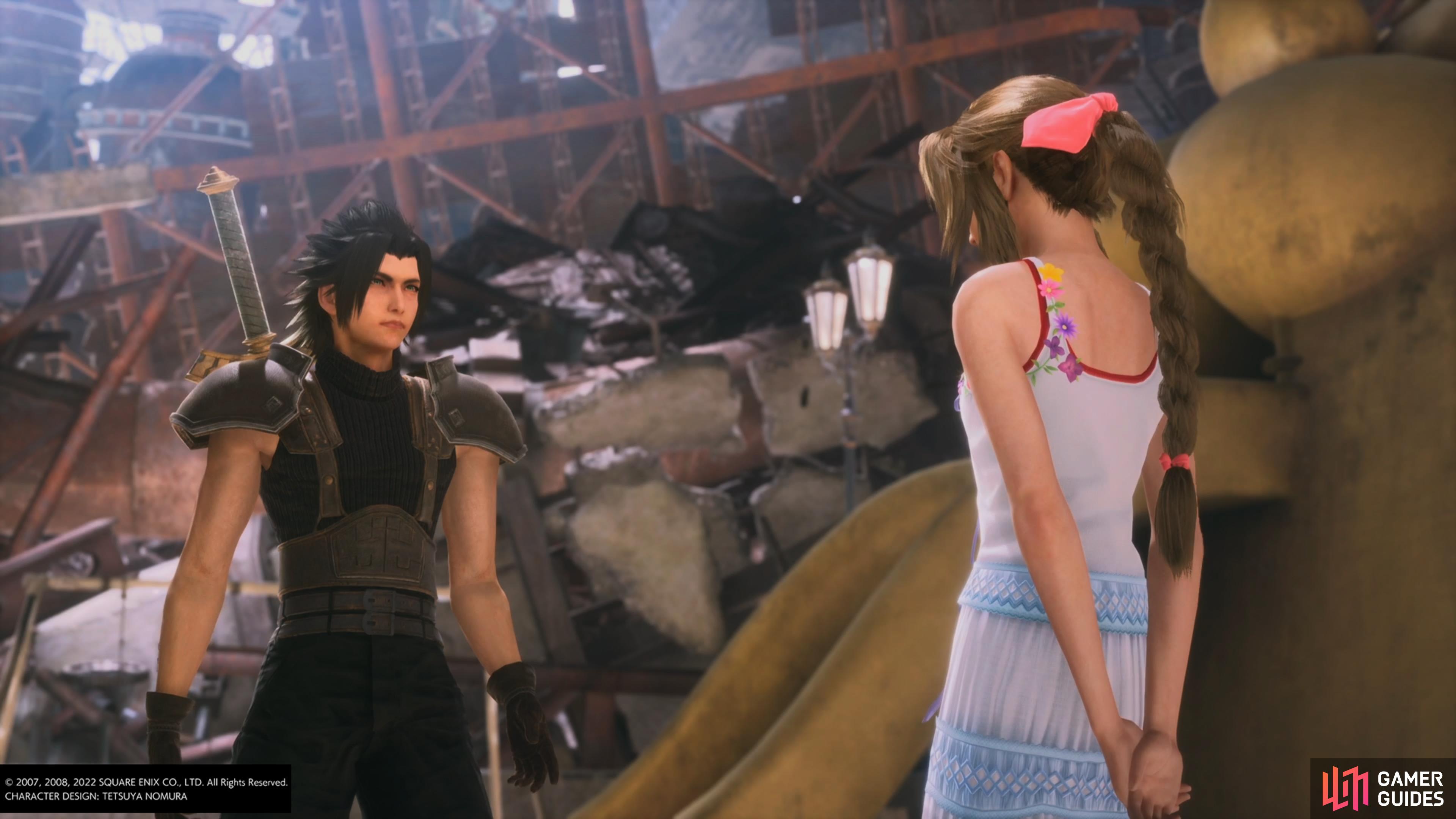 Zack can raise his affection with Aerith for a Trophy/Achievement in Chapter 4.