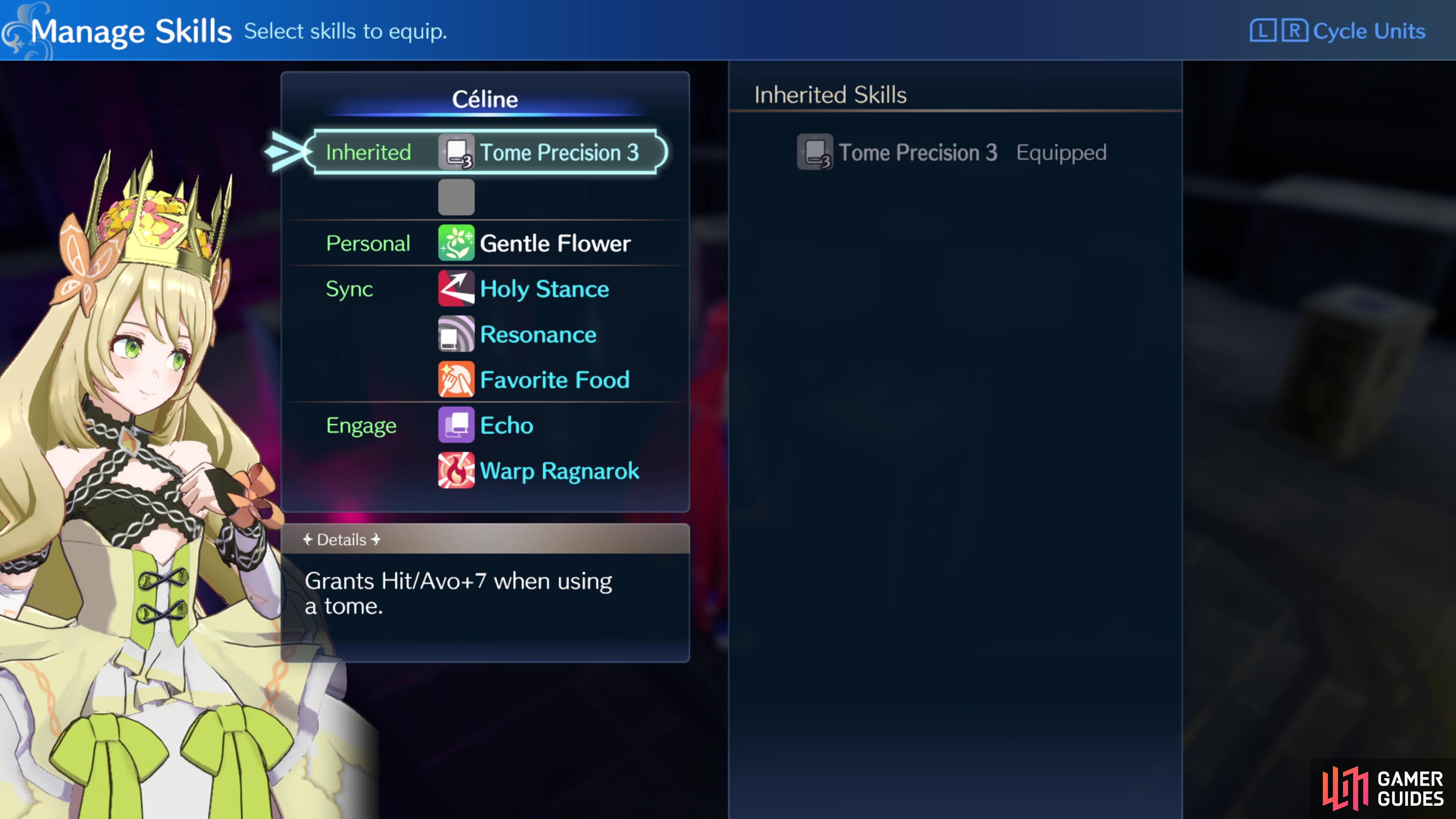 Enter the Inventory menu and pick the option “Manage Skills” to equip any Inherited Skills you’ve purchased.