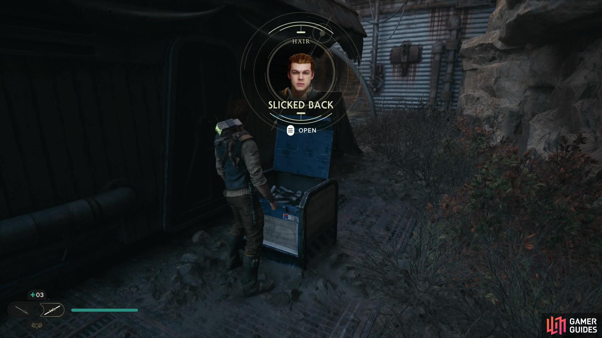 then search behind a small building to find a chest containing the Slicked Back hairstyle.