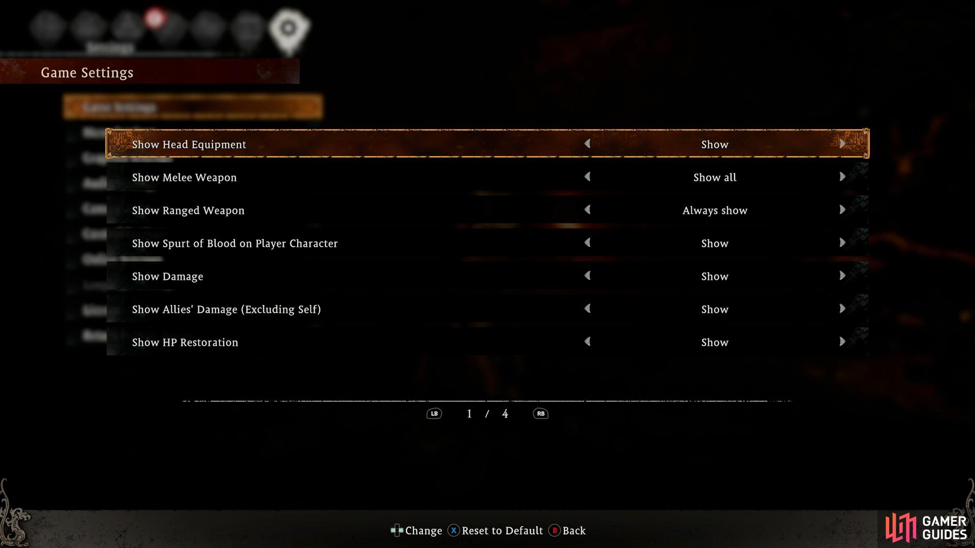 Various weapon and armour appearance settings that you can toggle