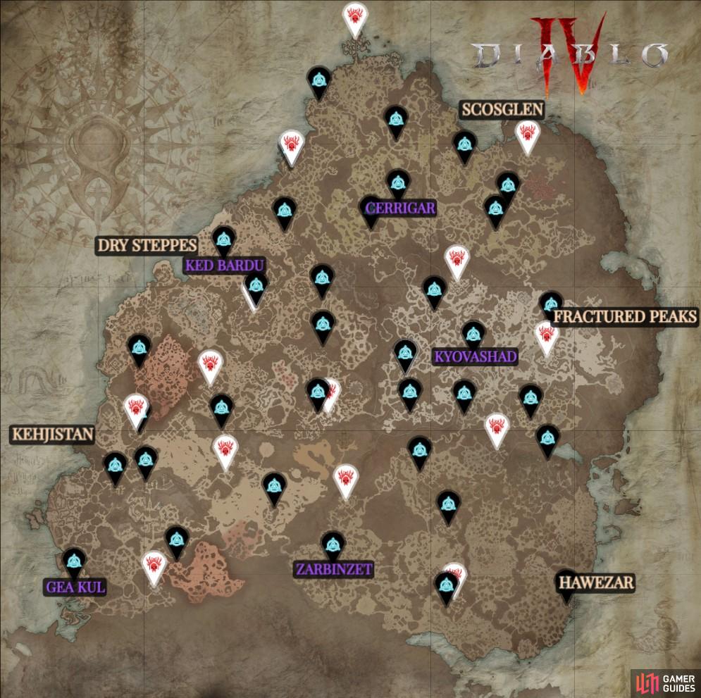 Here is where to find all Diablo 4 Stronghold Locations via this map.