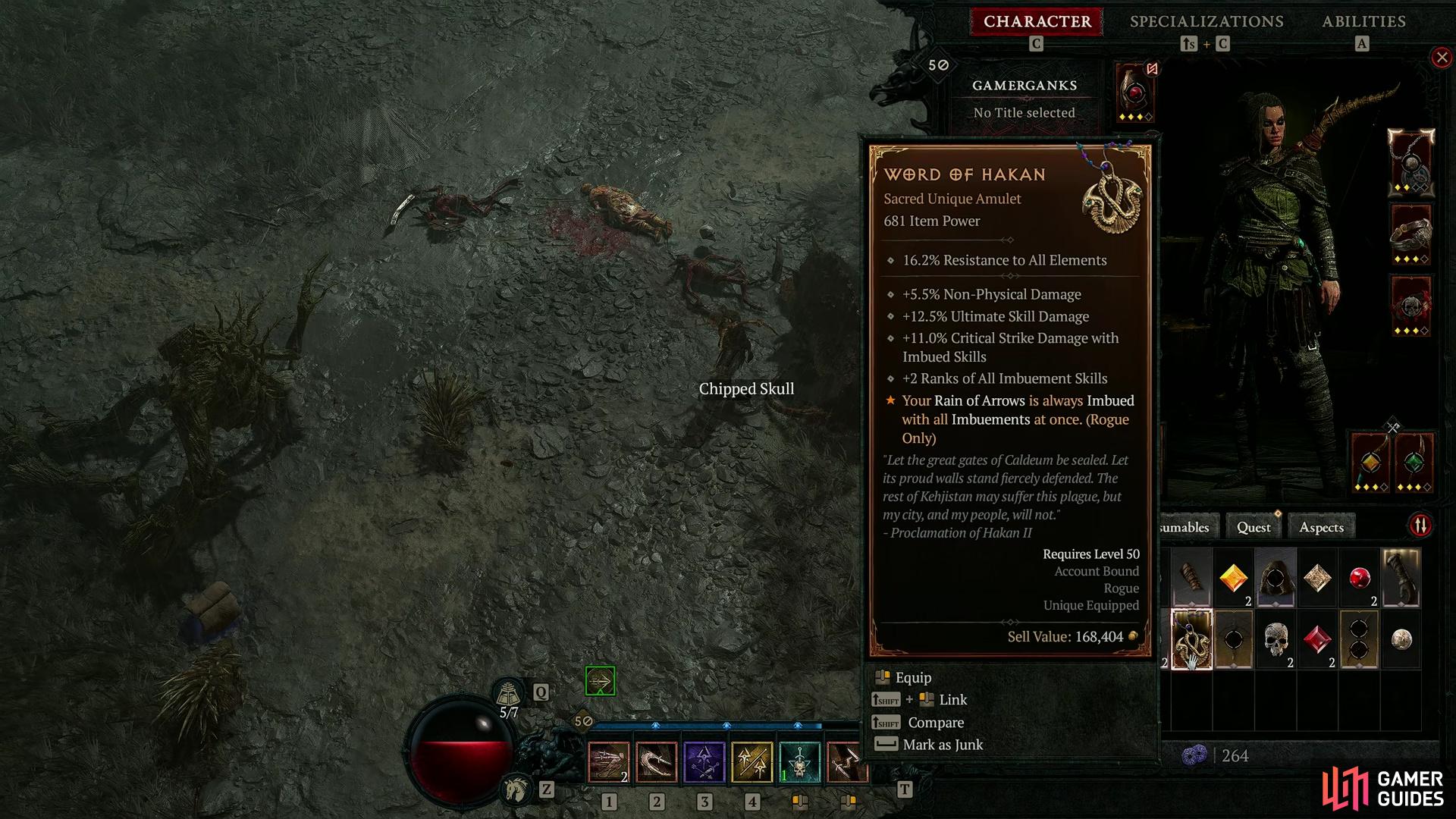 There are many DIablo 4 Rogue Uniques, with this being one themed around the Ranged ultimate skill. 