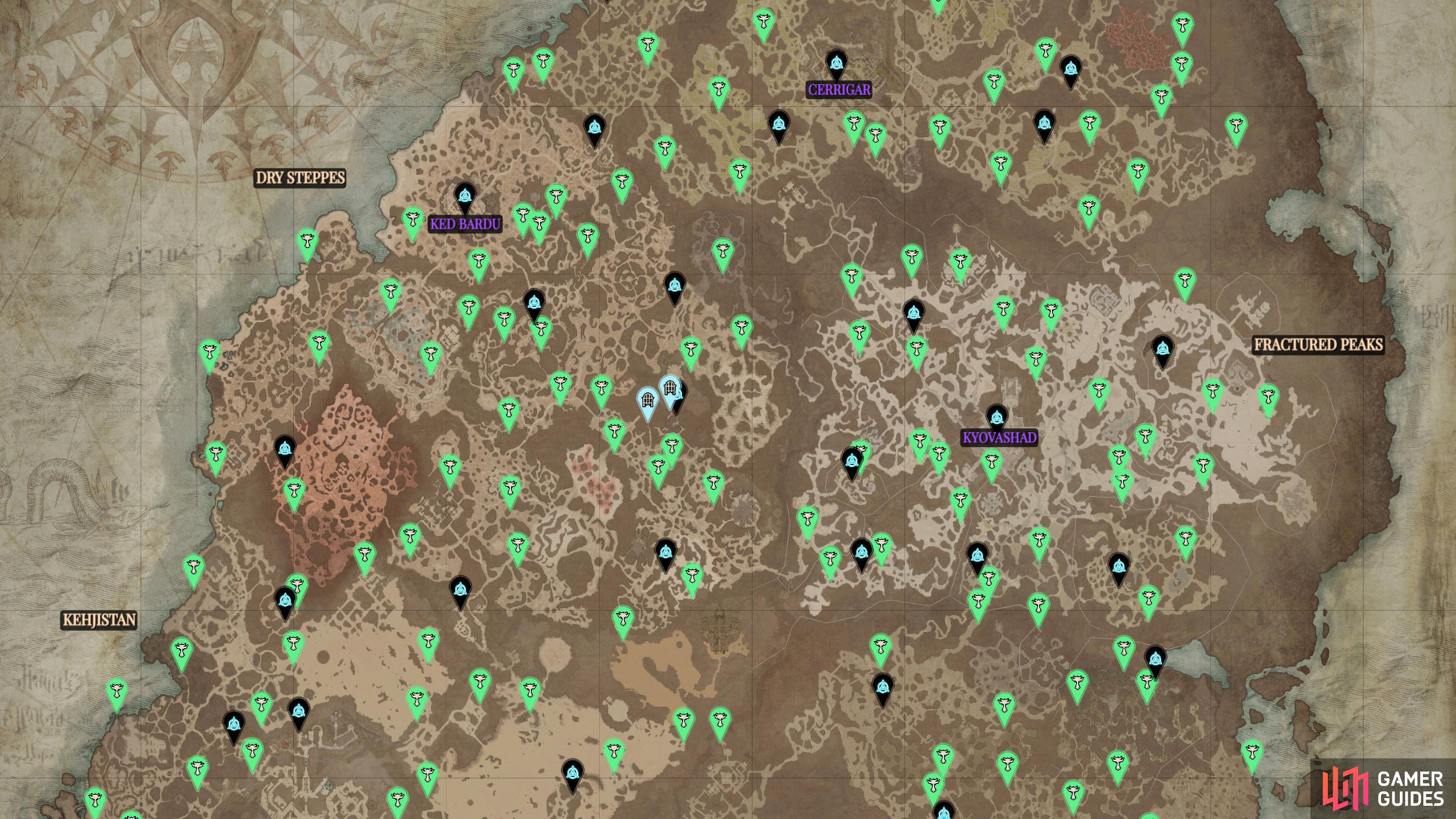 An overview of all of the Altars in Dry Steppes.