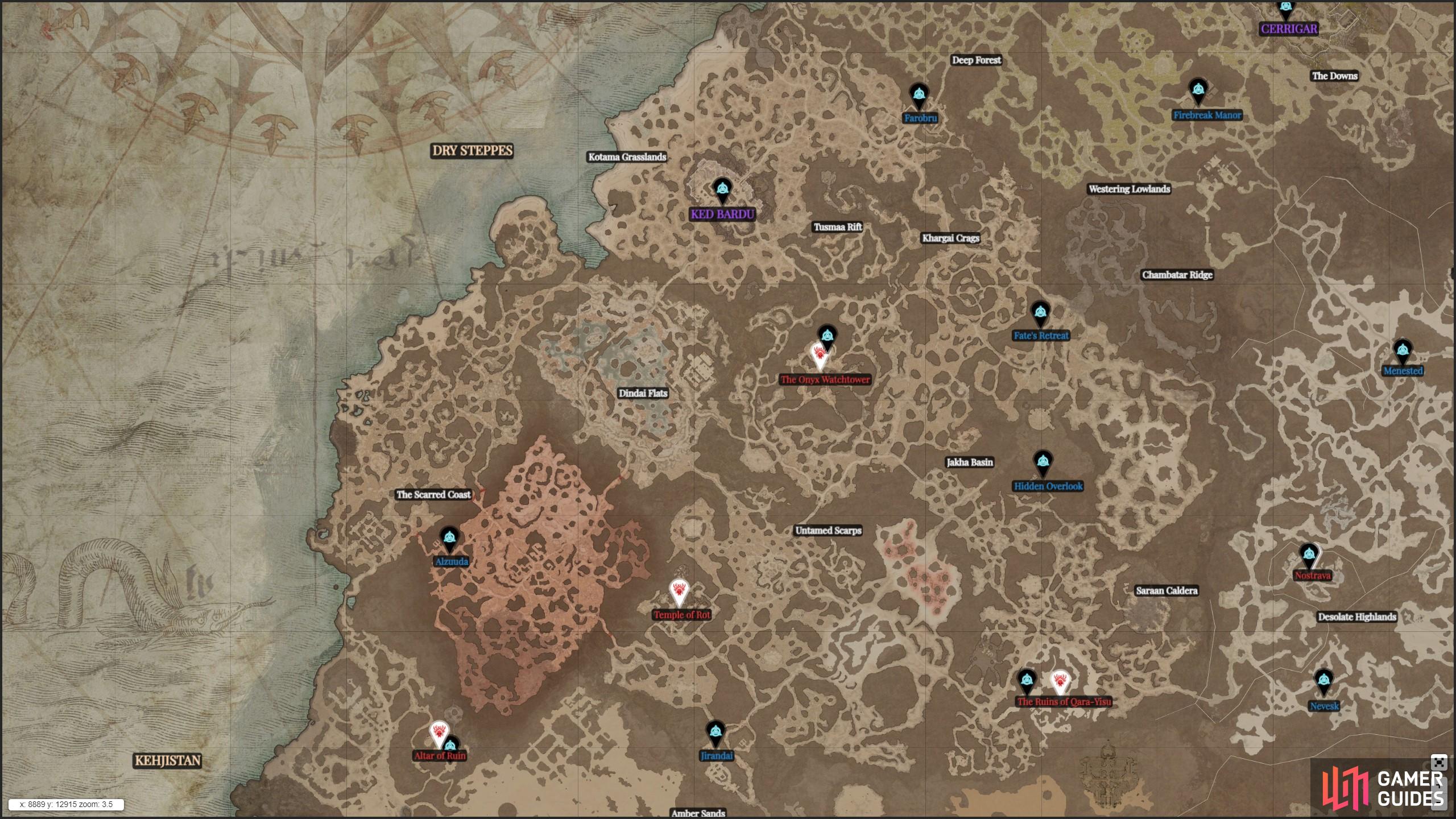 Here are all Diablo 4 Stronghold locations in Dry Steppes.
