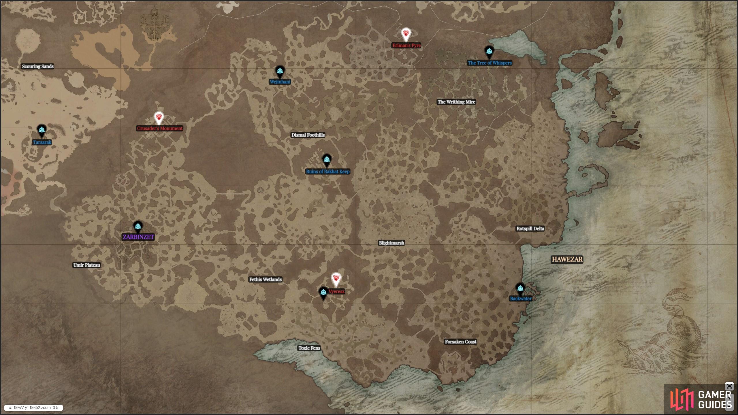 Here are all Diablo 4 Stronghold locations in Hawezar.