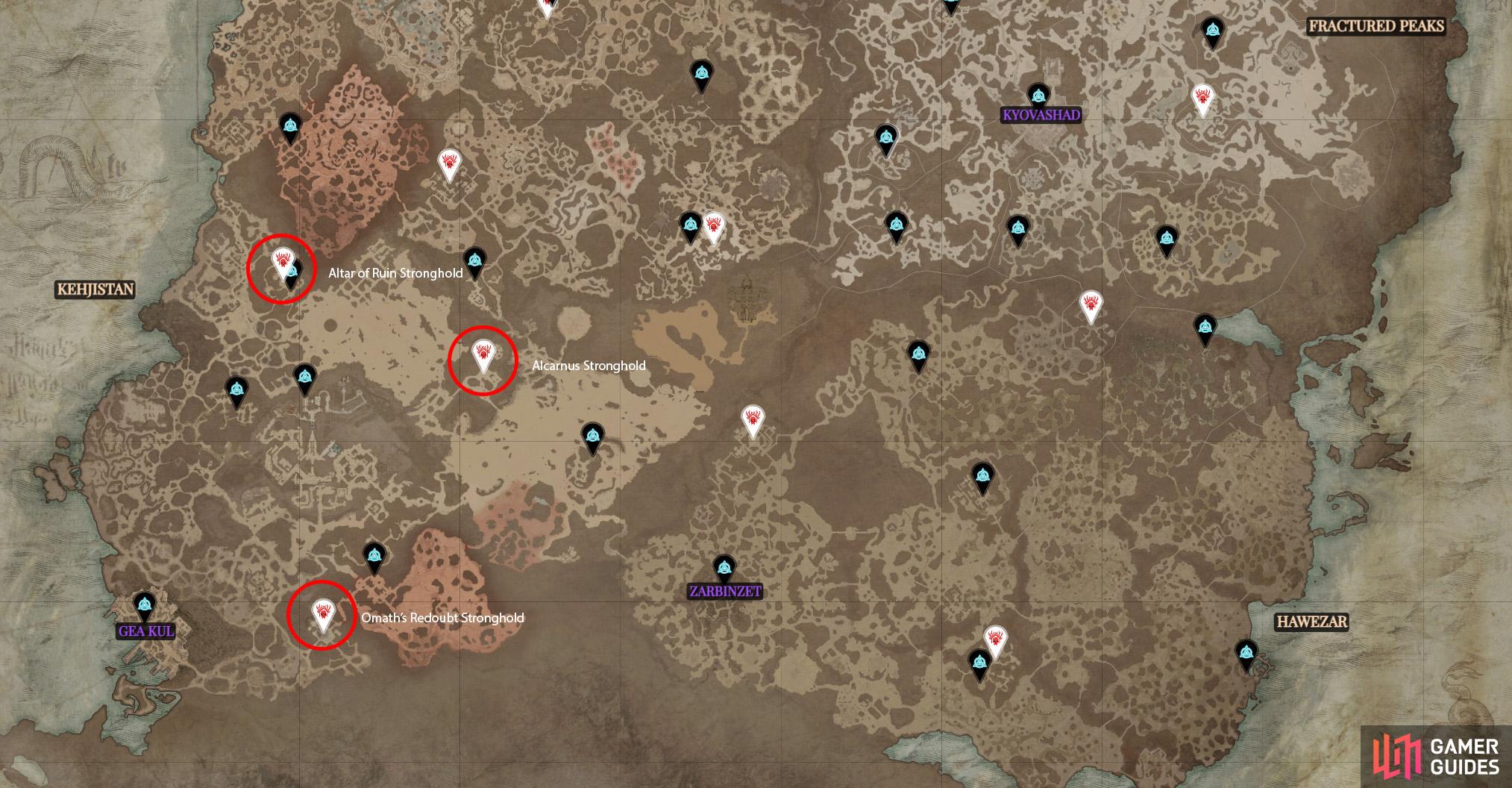 You can find the strongholds in these three locations