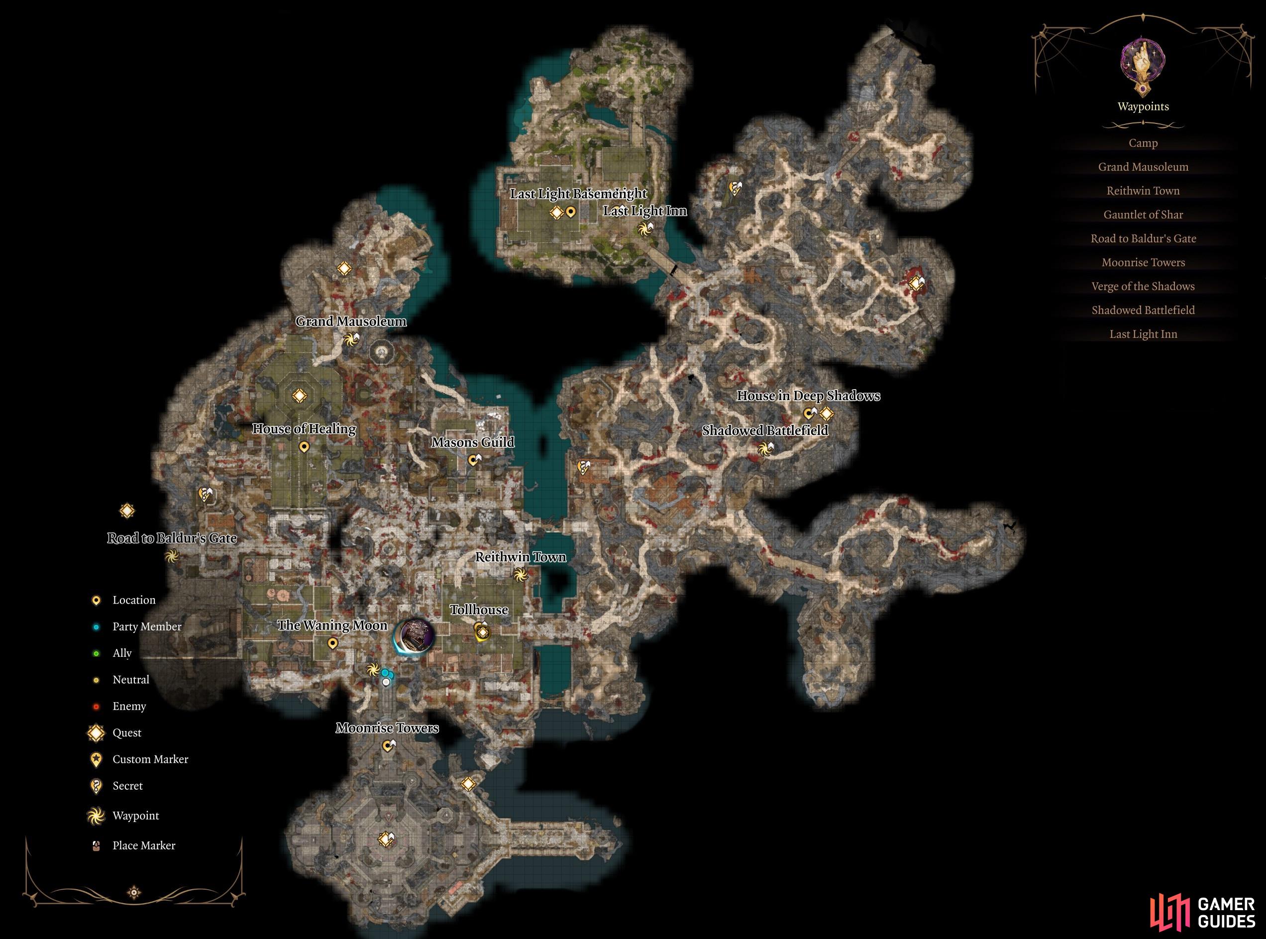 Here is a Map of the Shadowlands in Act 2 of Baldur's Gate 3.