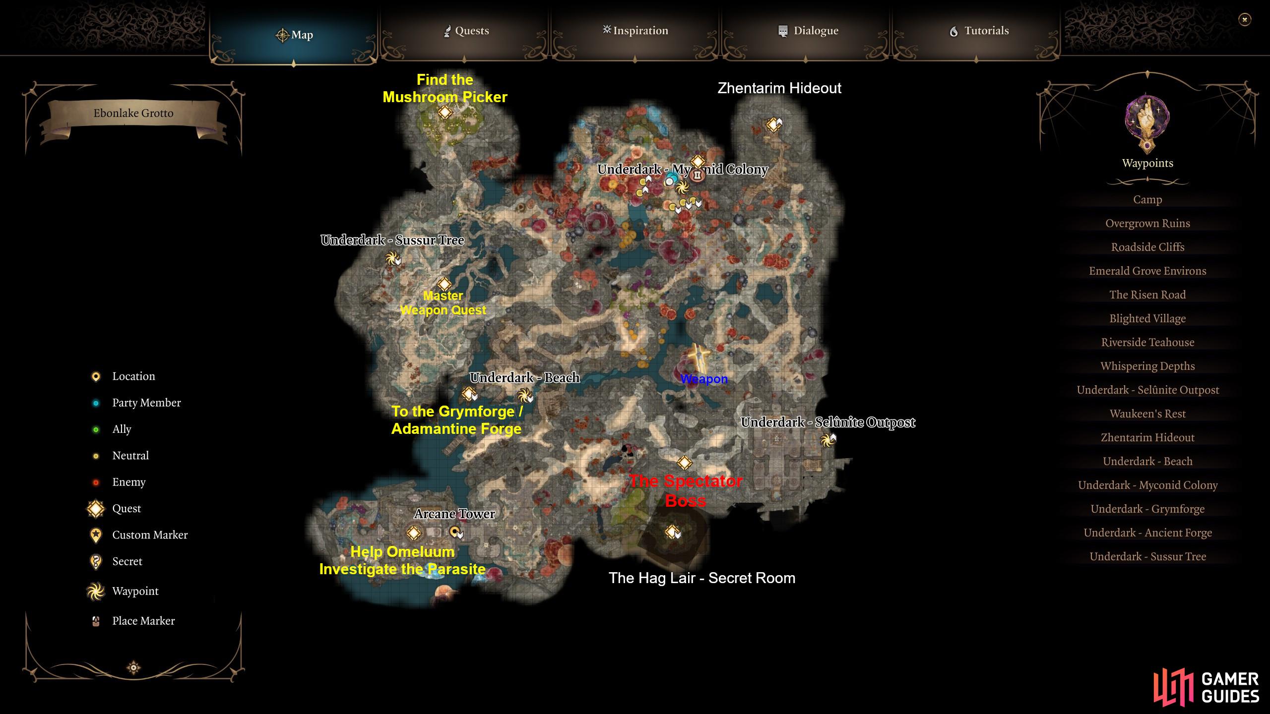 Here is a map detailing all the major quests and landmarks you can visit for the Underdark in BG3.