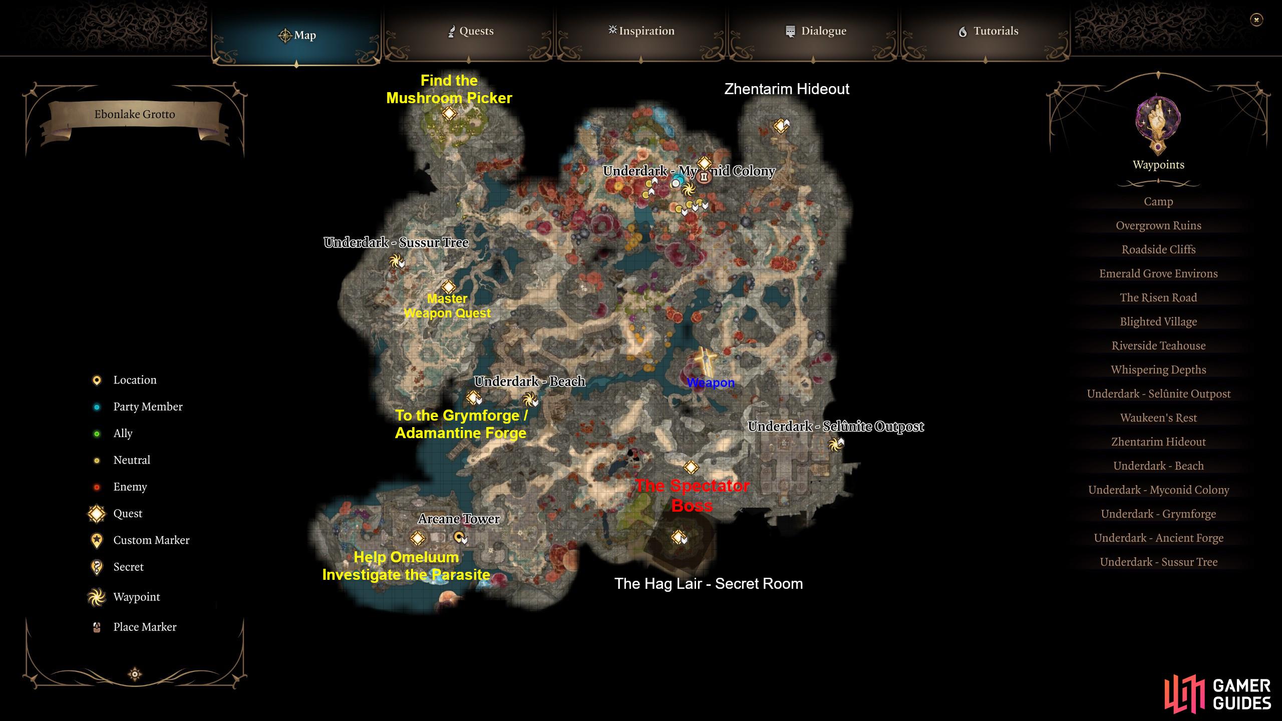 Baldur s Gate 3 Act 1 Underdark Map Entrances POIs Act 1 