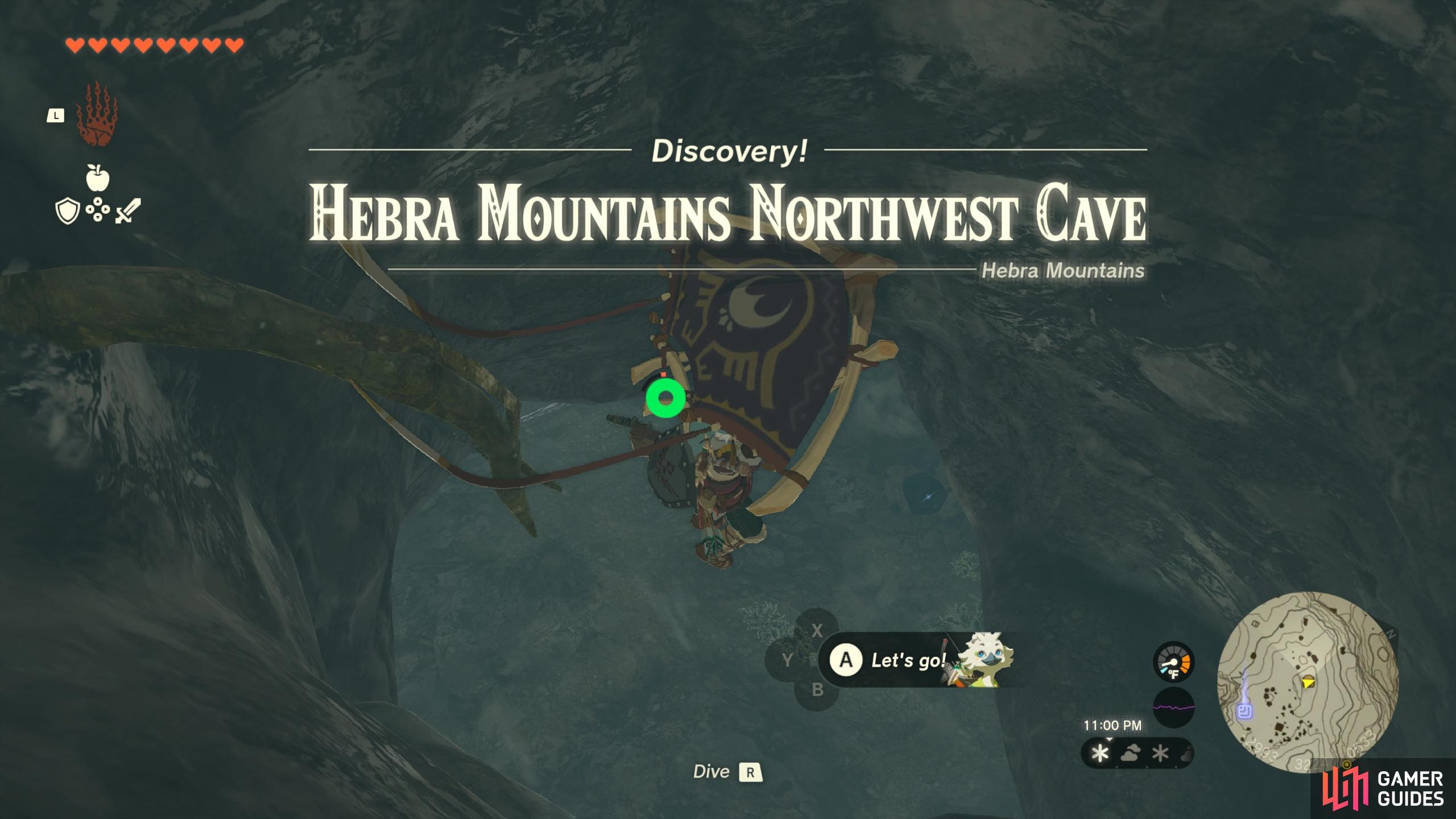!Hebra Mountains Northwest Cave is found nearby !Selmie’s Spot. 